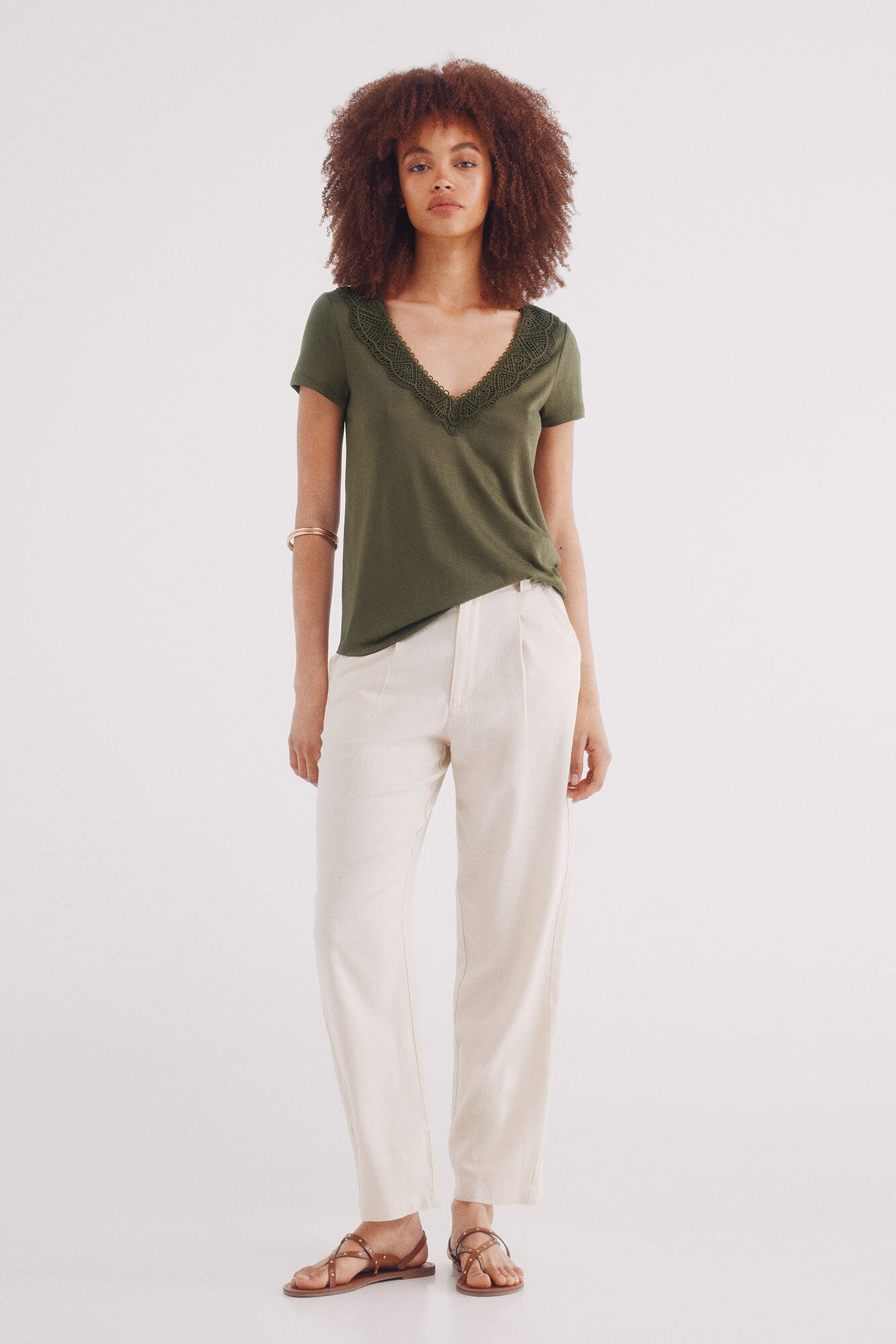 Springfield Playera escote crochet khaki