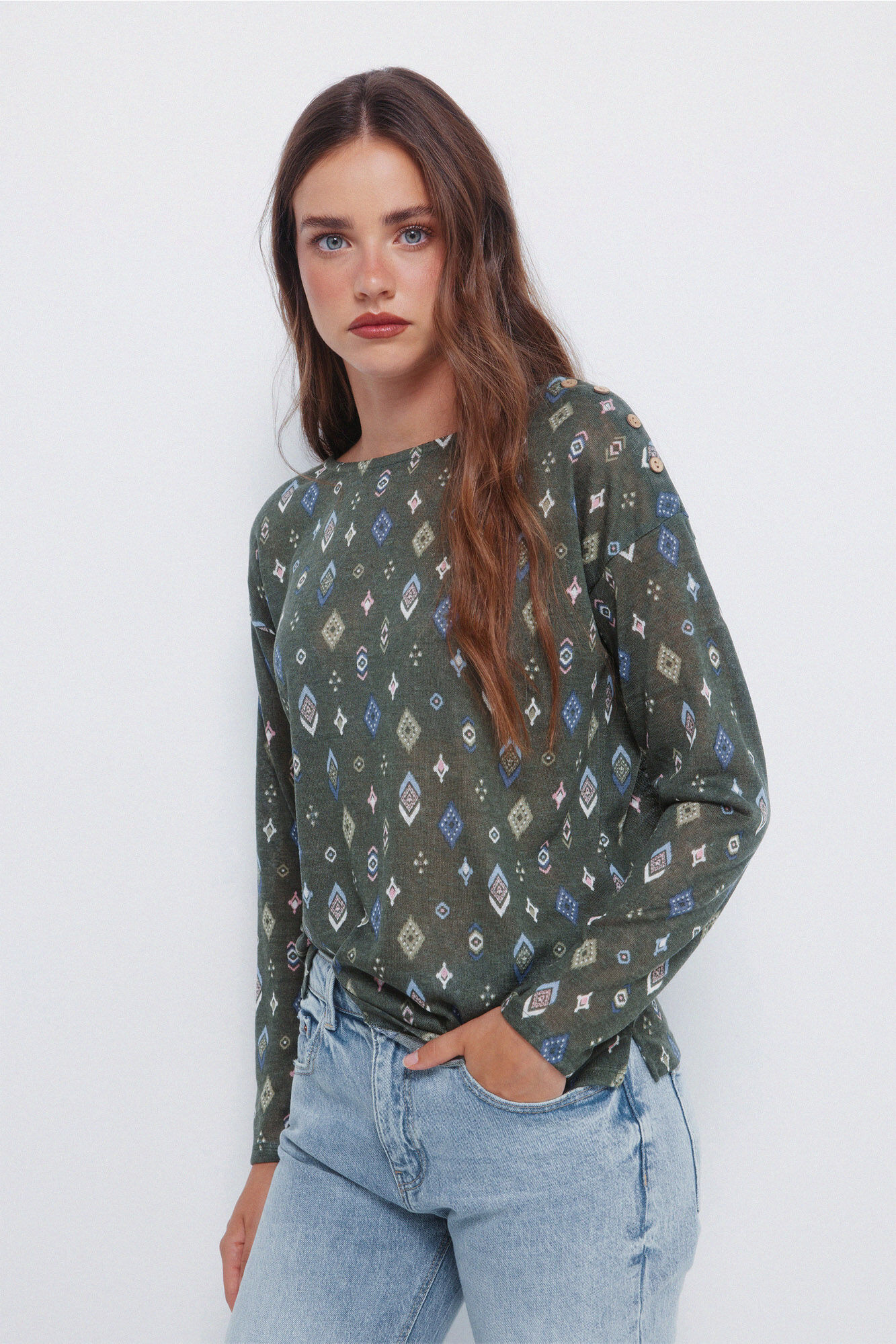 Springfield Playera estampada efecto lino khaki