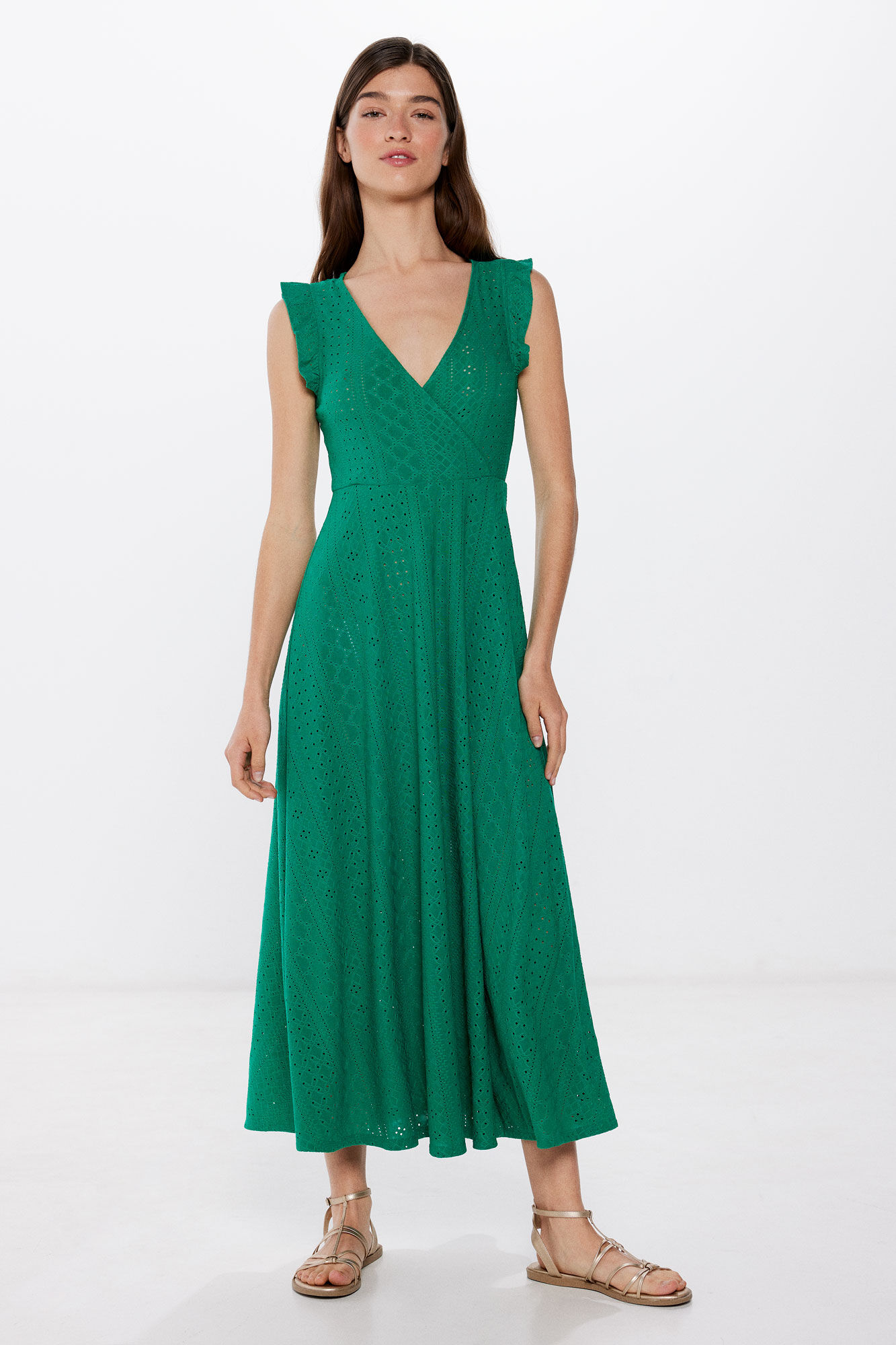 Springfield Vestido Midi Bordado Suizo Hombros Volante