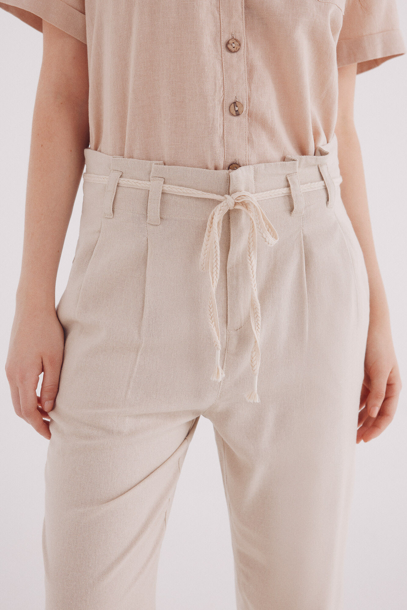 Springfield Pantal&oacute;n pinzas cintur&oacute;n lino