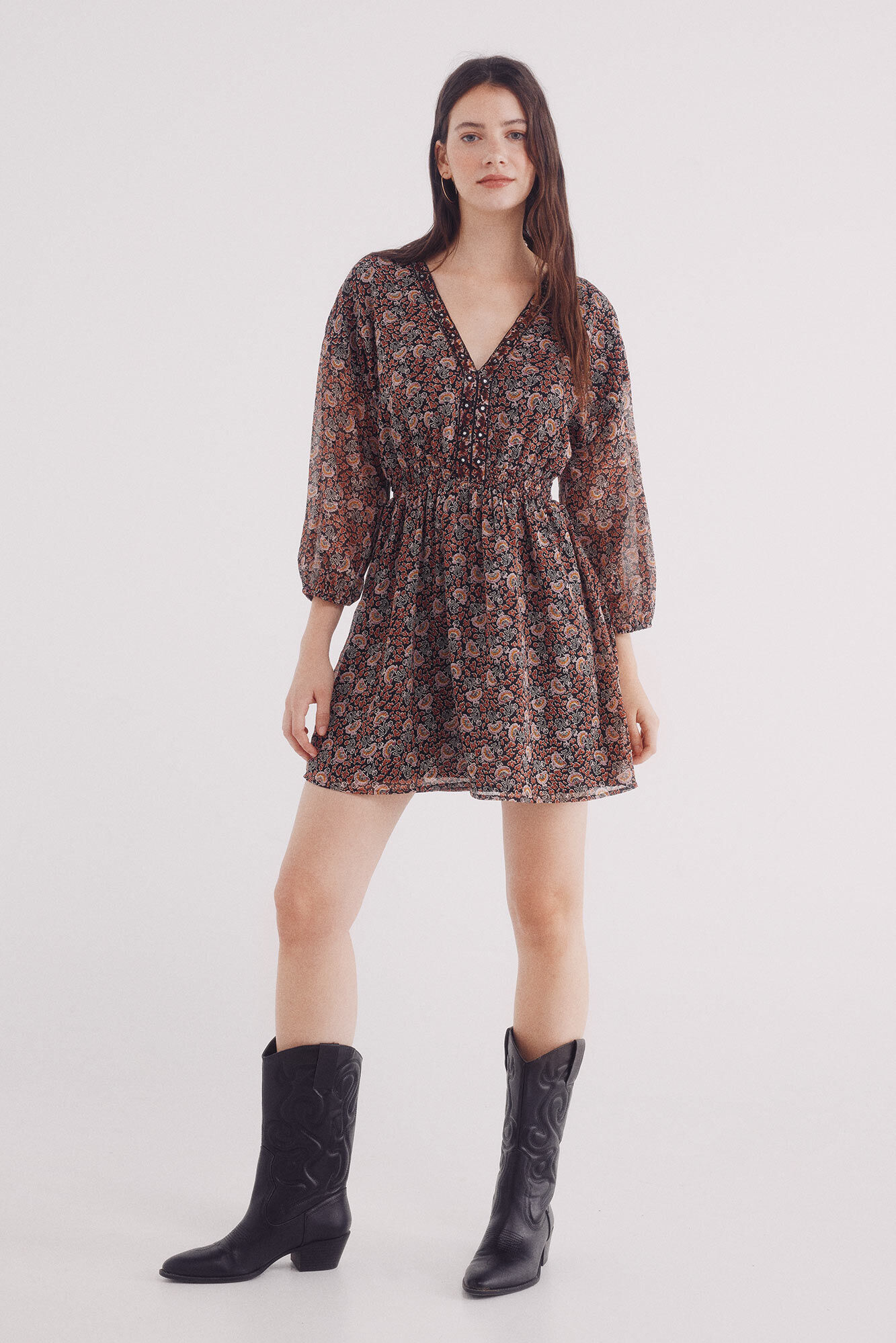 Springfield Vestido corto gasa espejos escote