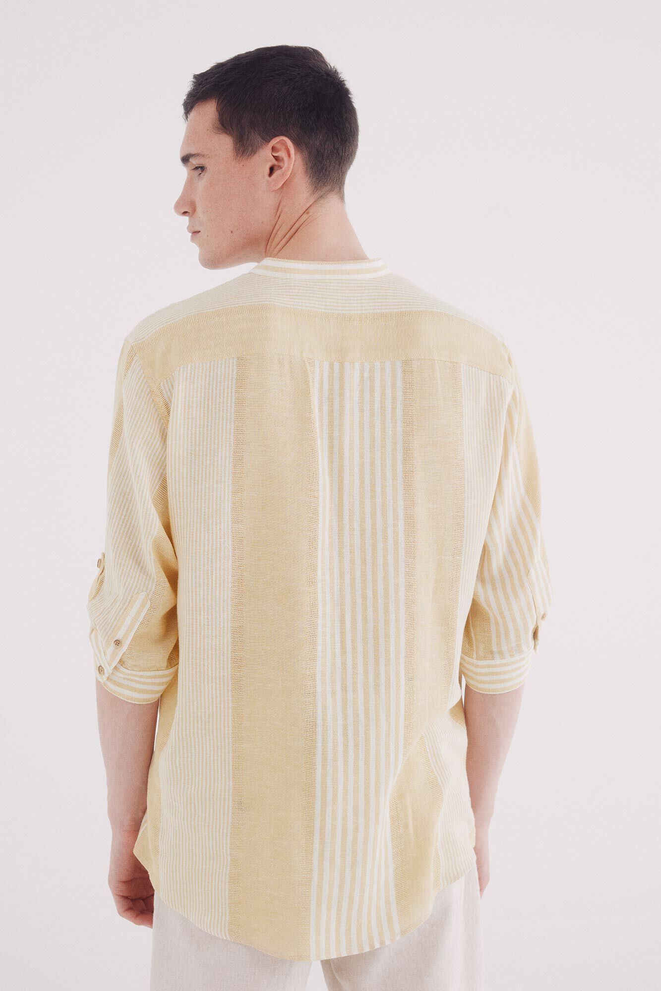 Springfield Camisa mao 3/4 lino viscosa rayas amarillo