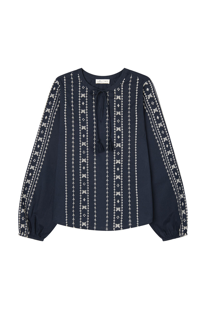 Springfield Blusa cenefas bordadas boho azulado