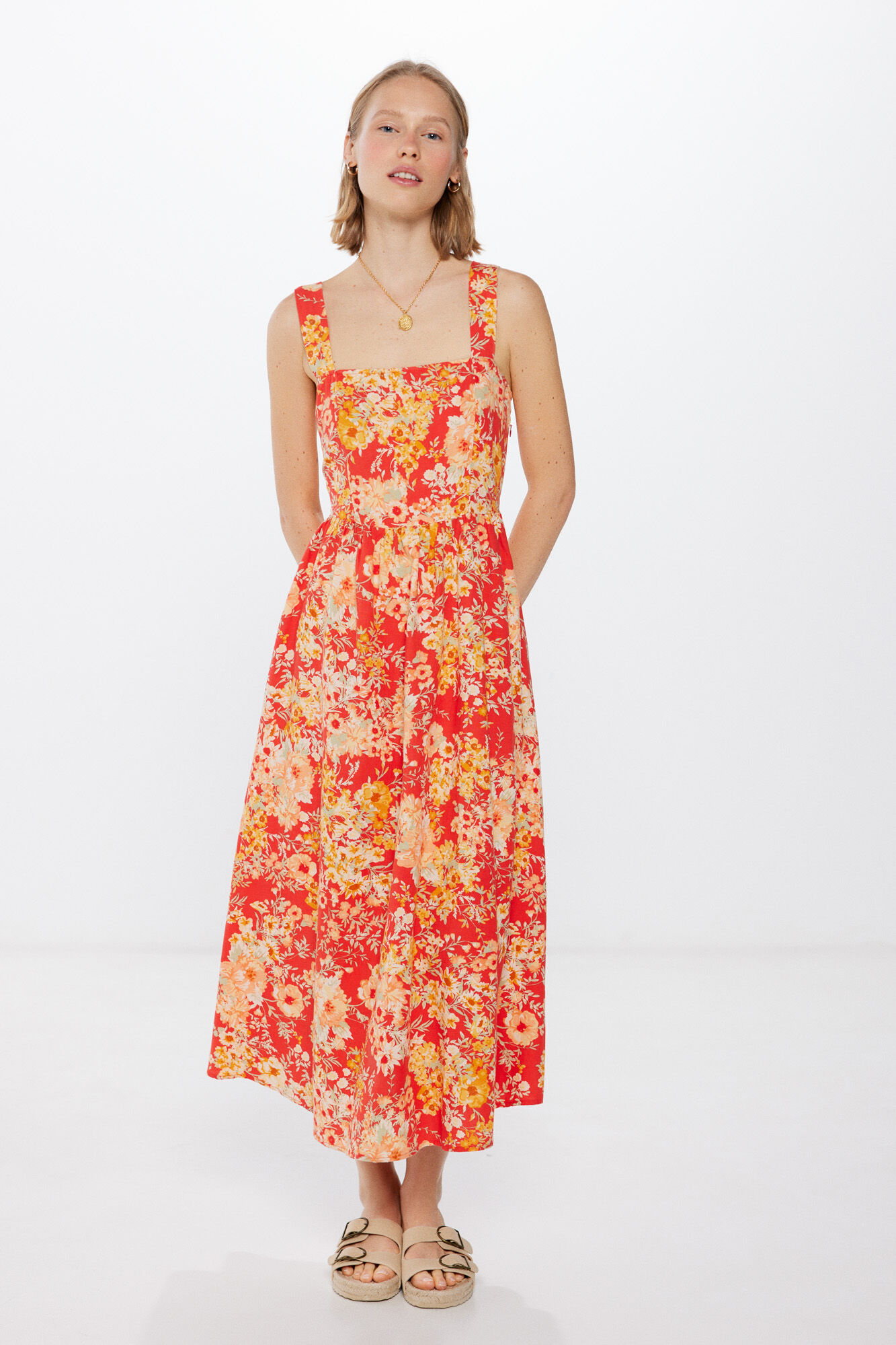 Springfield Vestido midi tirantes cruce espalda rojo