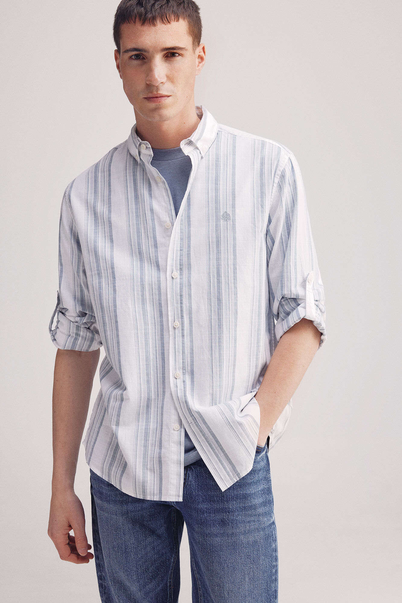Springfield Camisa rayas algod&oacute;n slub