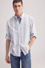 Springfield Camisa rayas algod&oacute;n slub azul