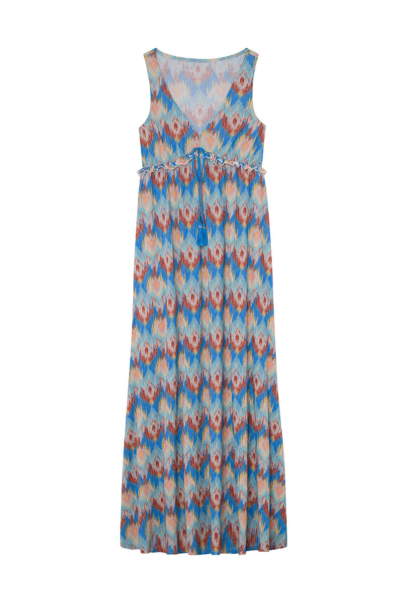 Springfield Vestido midi estampado lazo borlas azul