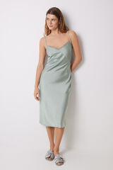Women'secret Camis&oacute;n midi sat&eacute;n y encaje verde estampado