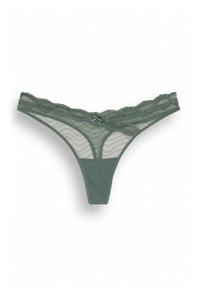 Women'secret Tanga cl&aacute;sica encaje kaki kaki