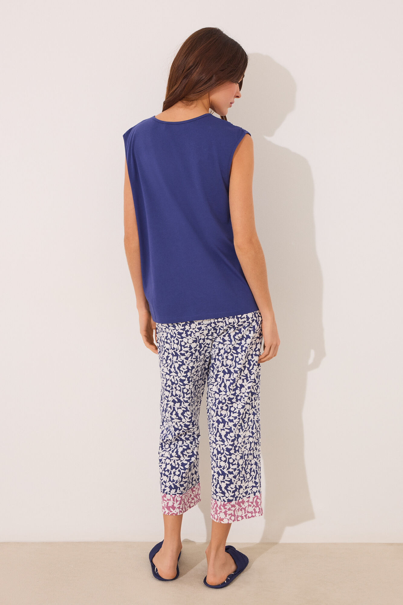 Women'secret Pijama Capri 100% algod&oacute;n con estampado azul estampado