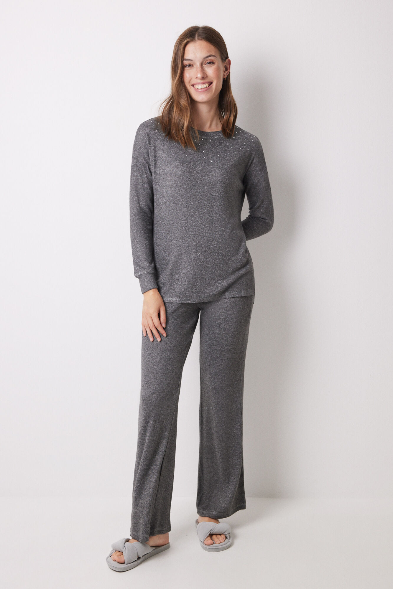 Women'secret Conjunto largo tricot gris oscuro gris