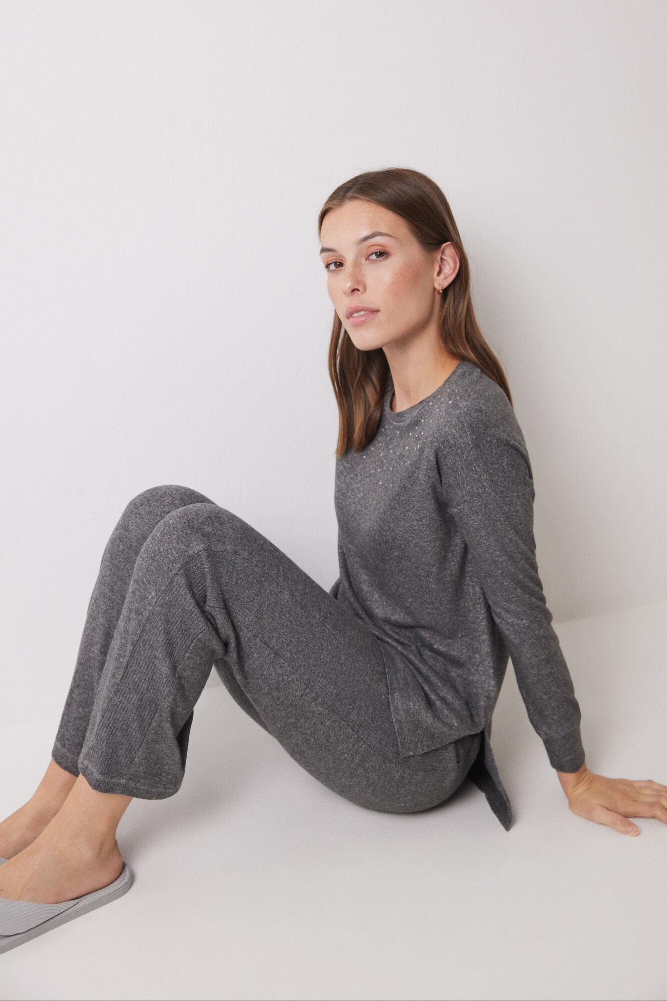 Women'secret Conjunto largo tricot gris oscuro
