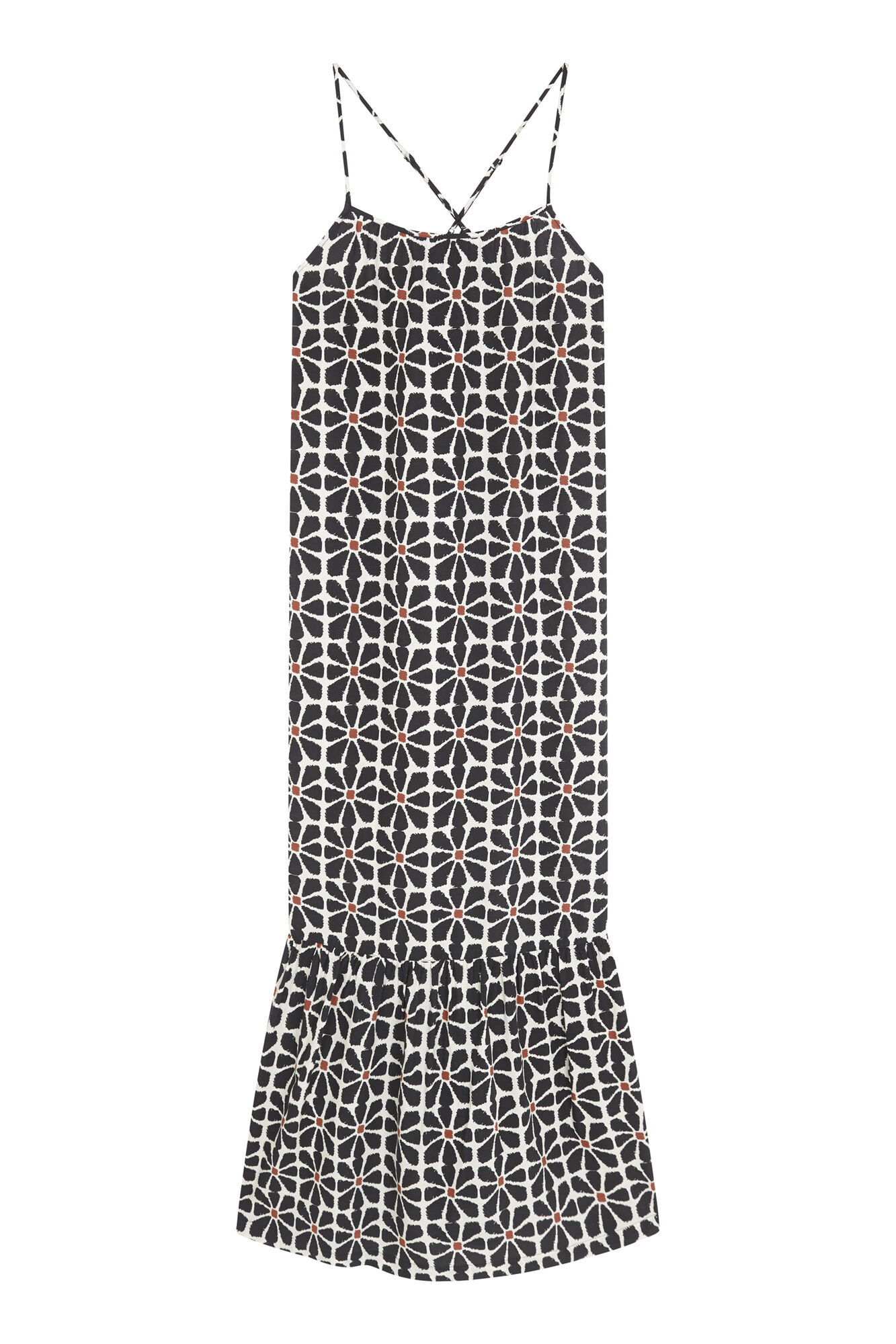Women'secret Vestido de tirantes largos con estampado floral negro