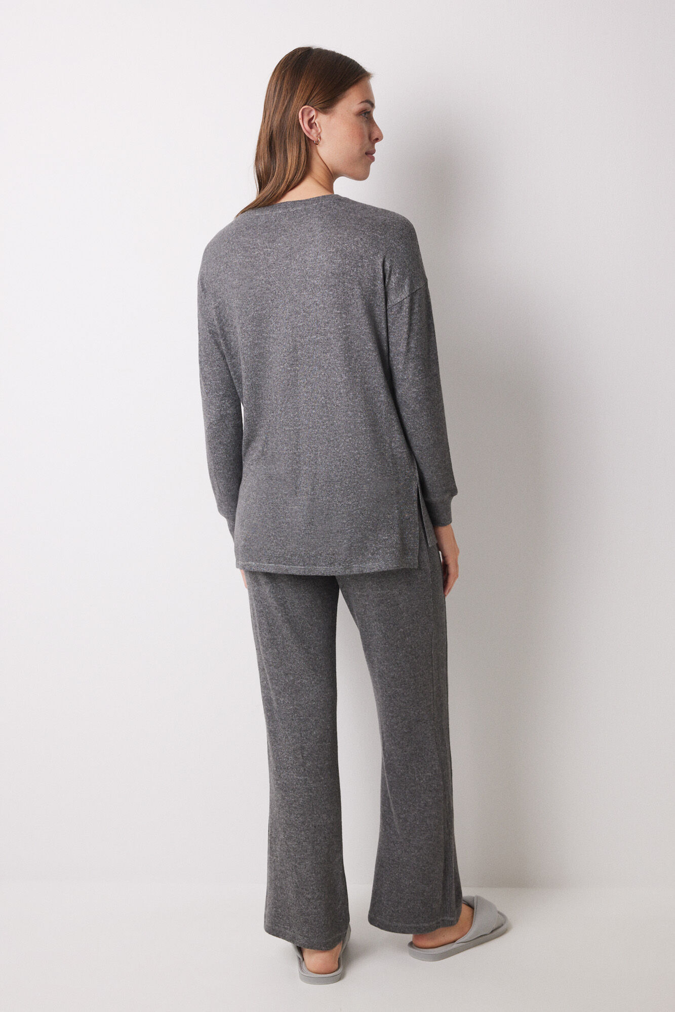 Women'secret Conjunto largo tricot gris oscuro gris