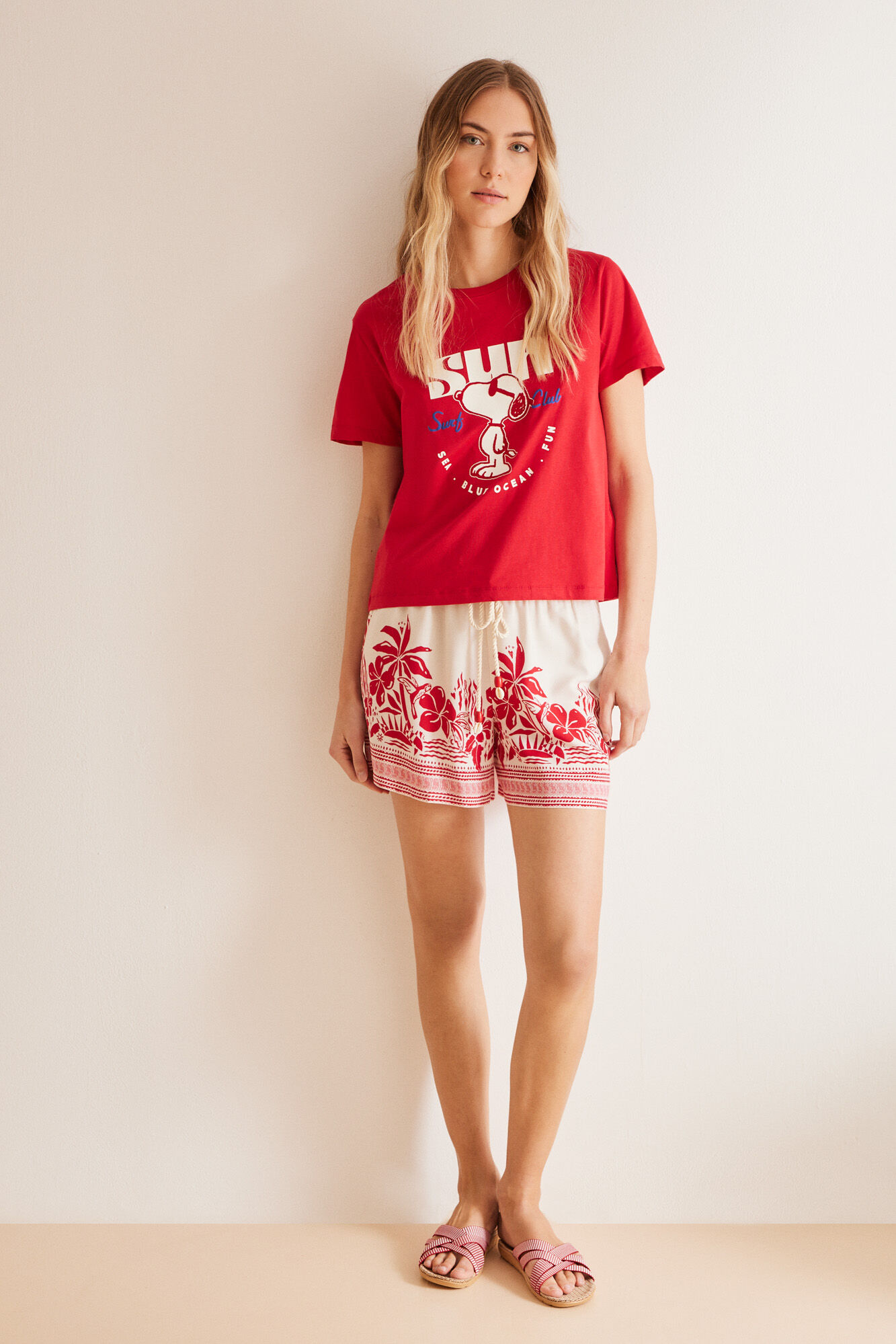 Women'secret Playera 100% algod&oacute;n rojo Snoopy 