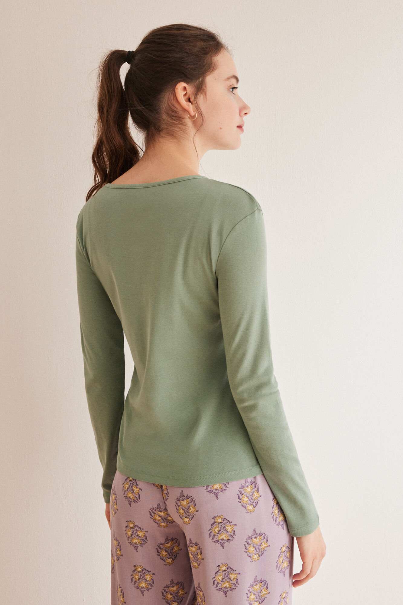 Women'secret Playera panadera manga larga verde 100% algod&oacute;n verde
