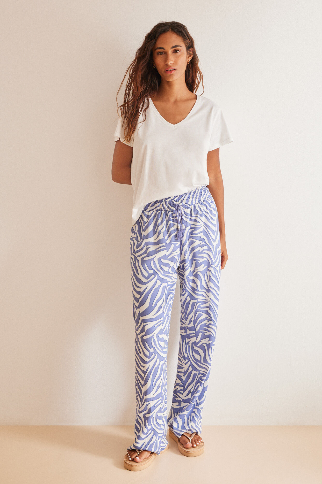 Women'secret Pantalones estampados cebra azul