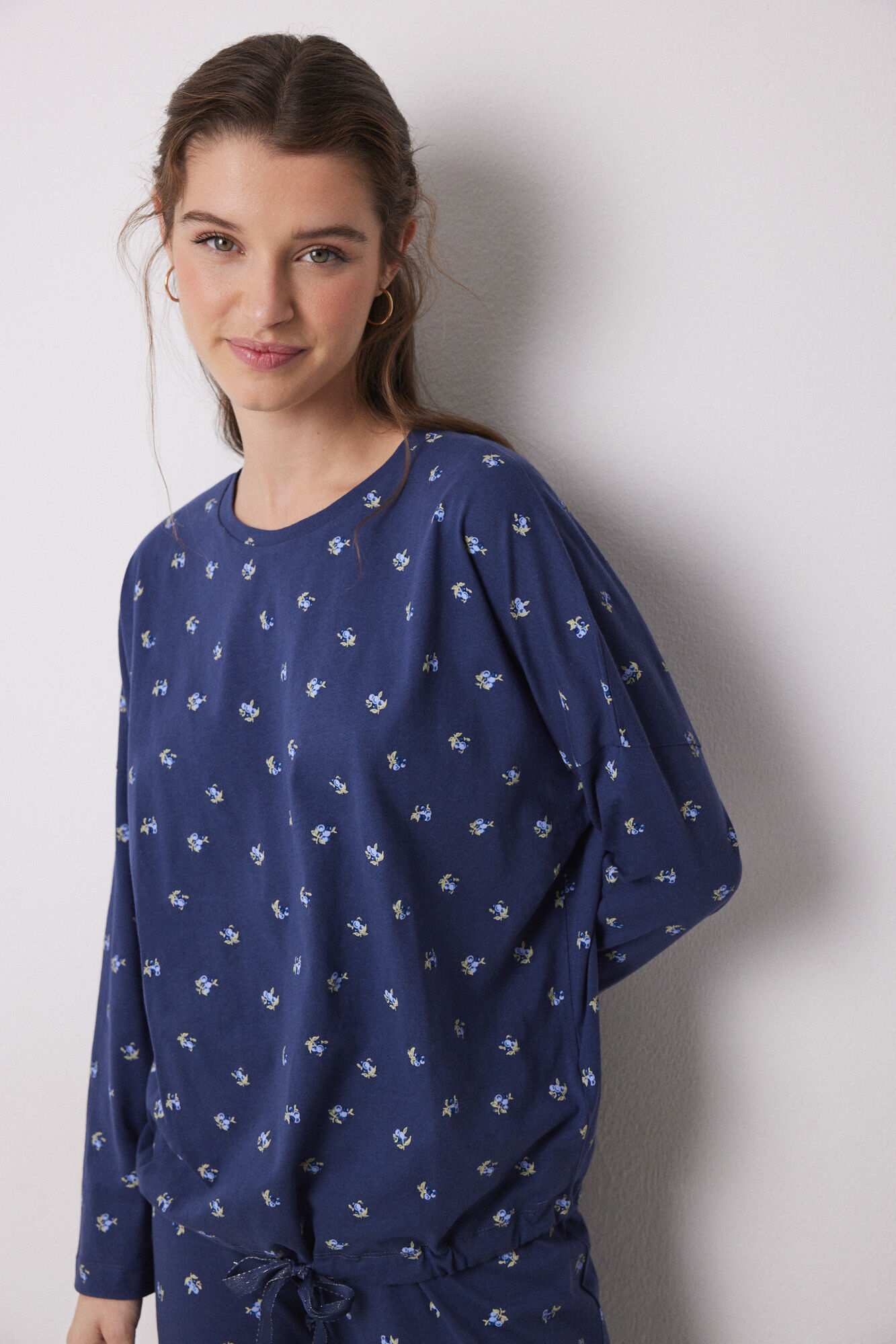 Women'secret Pijama larga 100% algod&oacute;n azul flores