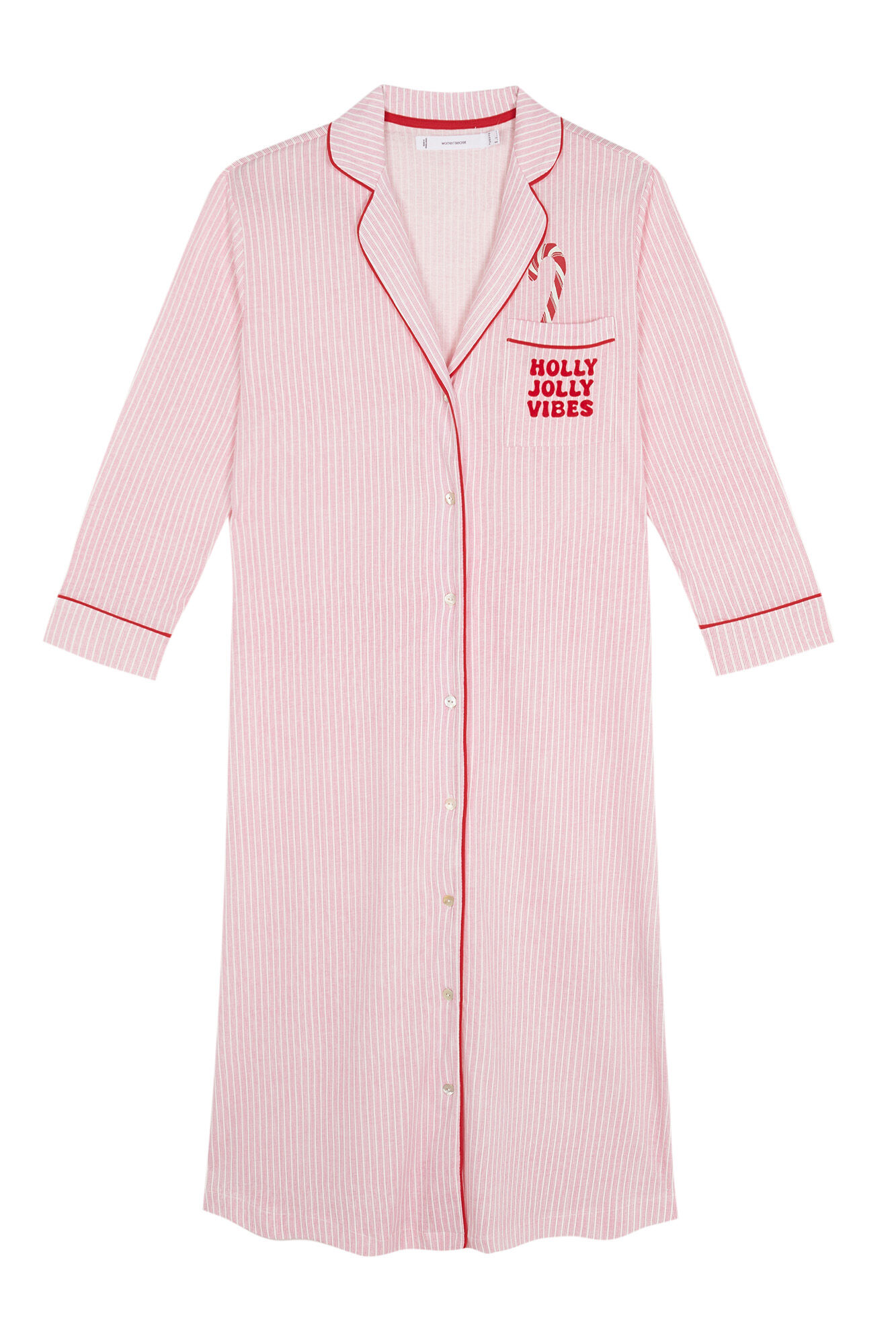 Women'secret Pijama camisera 100% algod&oacute;n rayas  rosa