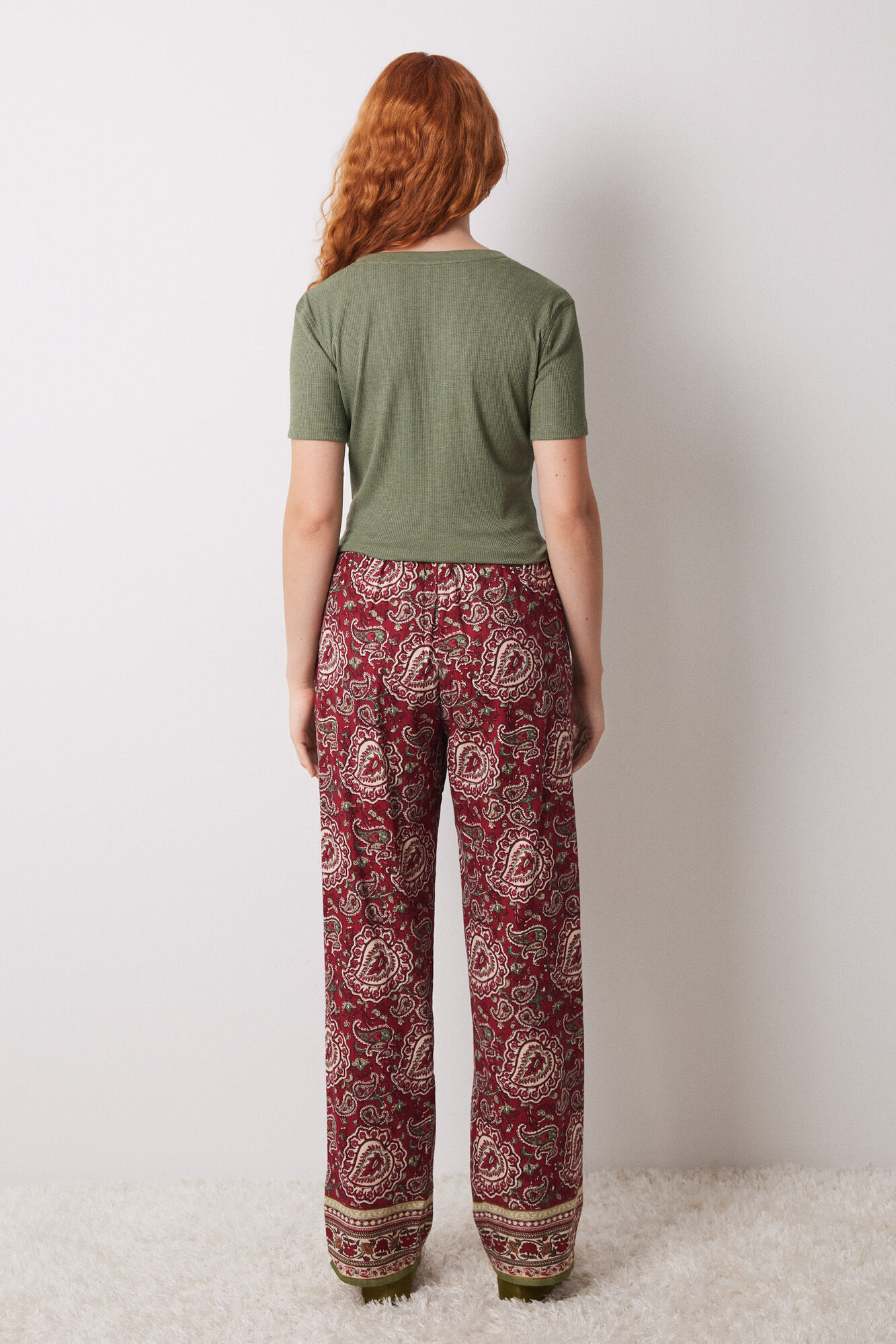 Women'secret Pantal&oacute;n pijama paisley algod&oacute;n rojo estampado