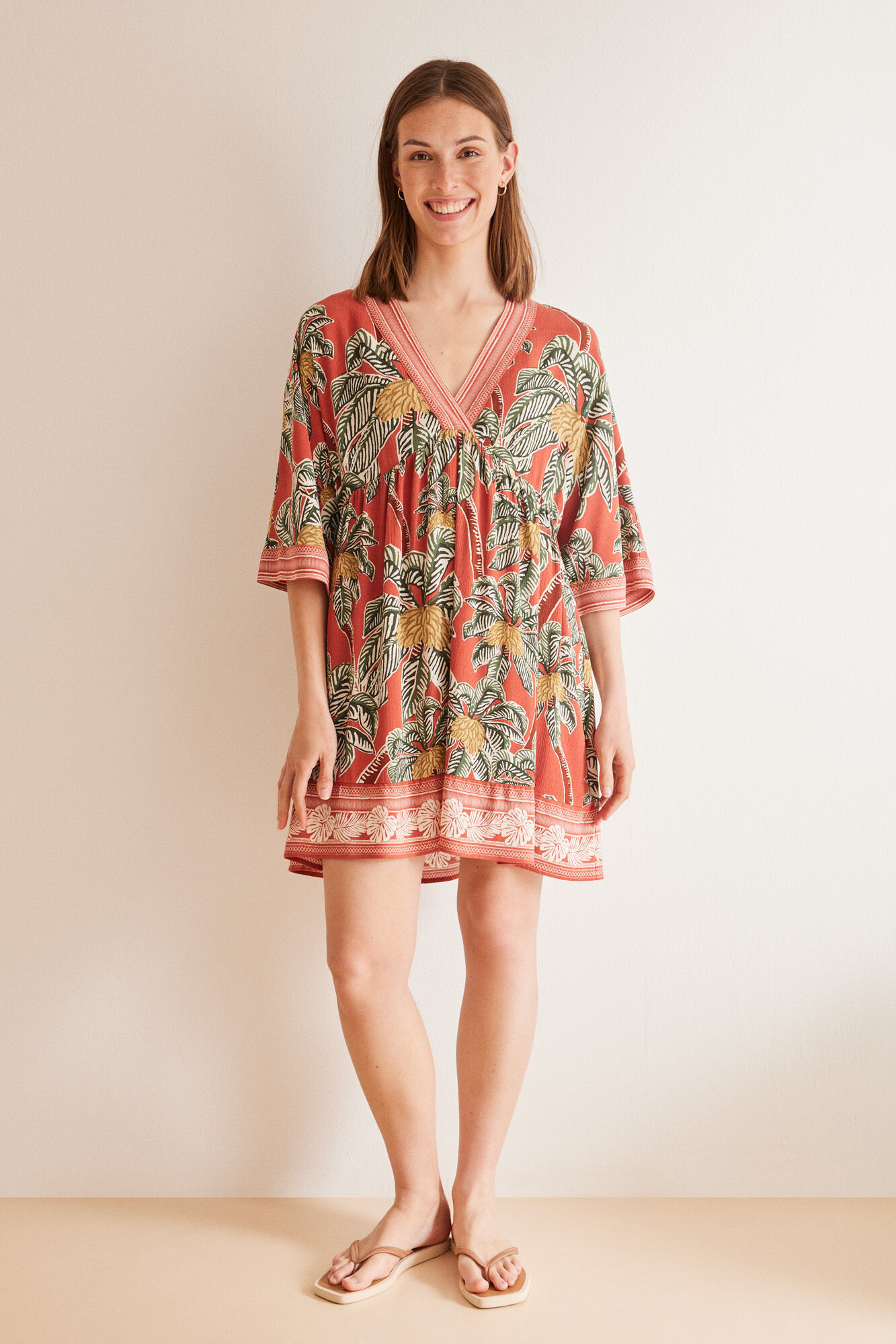 Women'secret Vestido viscosa estampado tropical