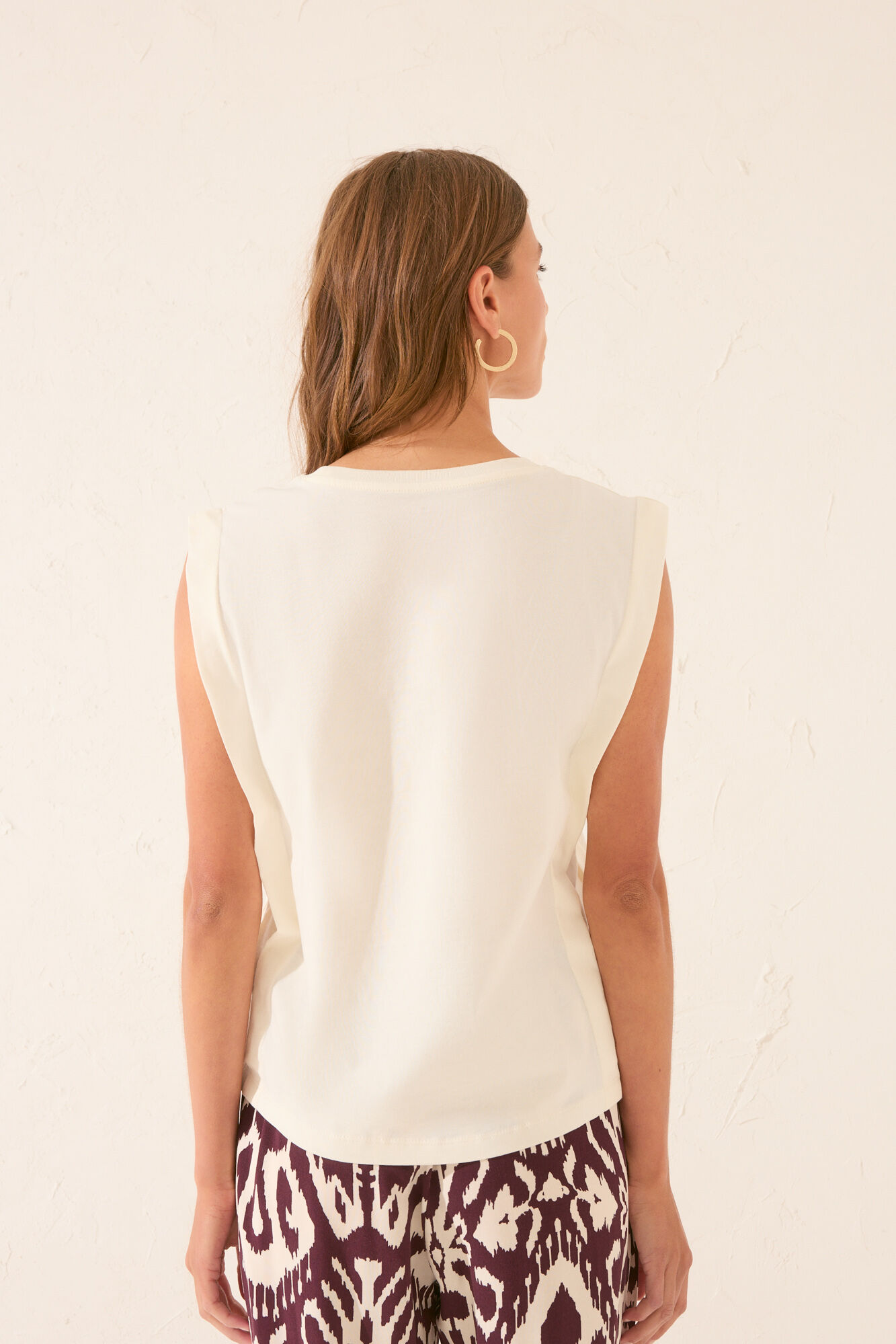 Women'secret Playera de mangas negras 100% algod&oacute;n marfil