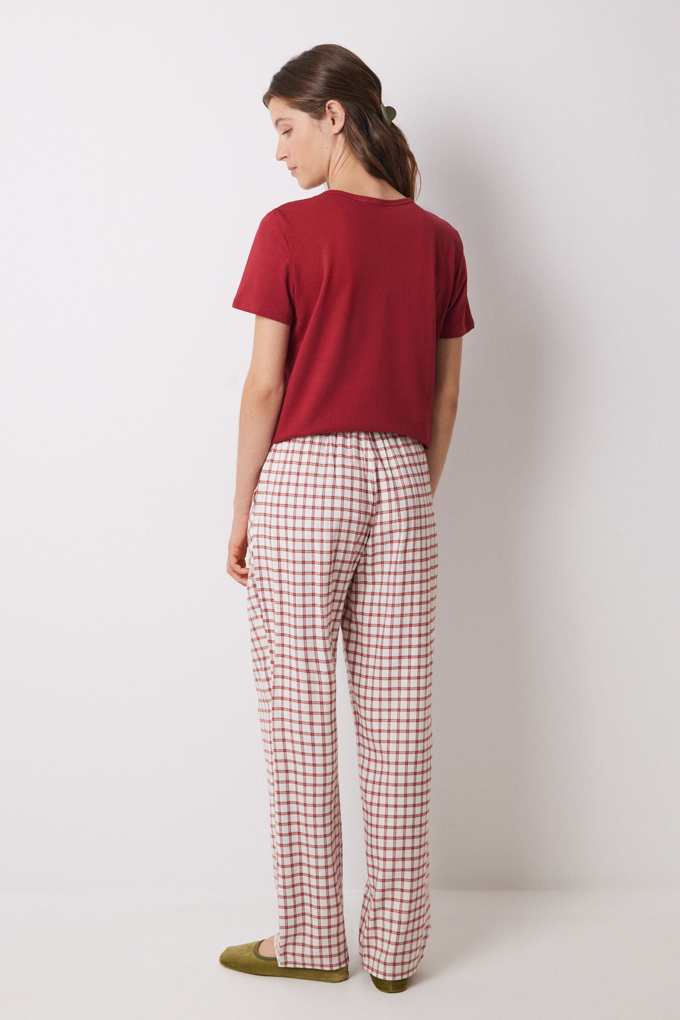 Women'secret Pantal&oacute;n pijama cuadros algod&oacute;n rojo estampado