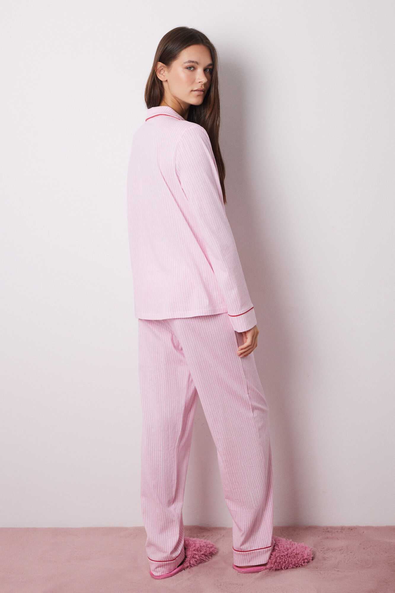 Women'secret Pijama camisera 100% algod&oacute;n rayas  rosa