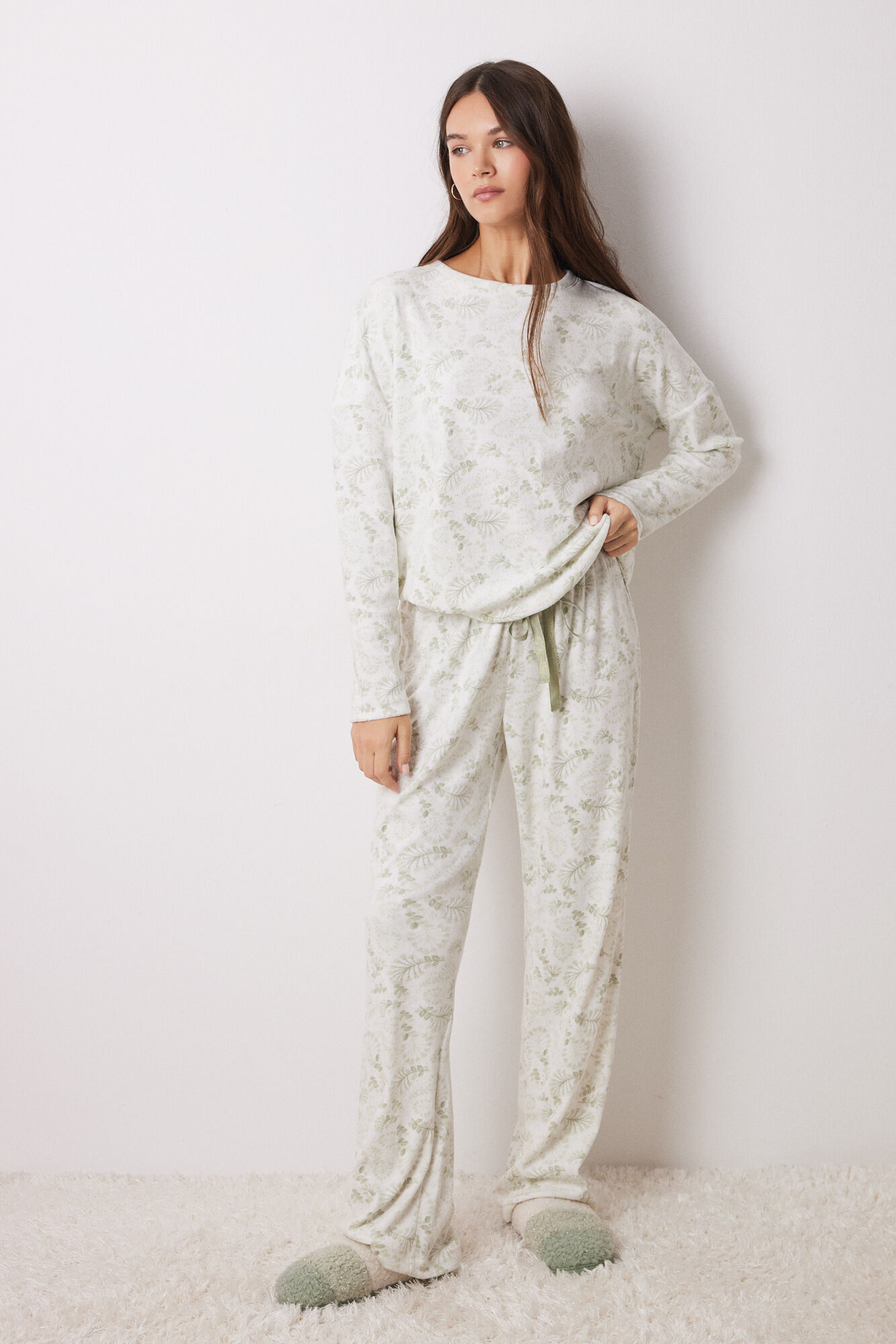 Women'secret Pijama larga terciopelo verde