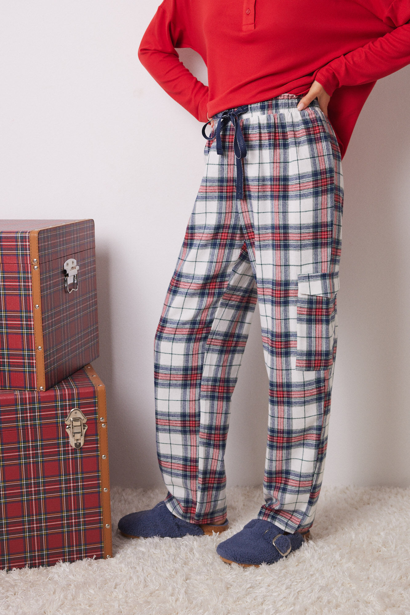 Women'secret Pantal&oacute;n cargo 100% algod&oacute;n cuadros estampado