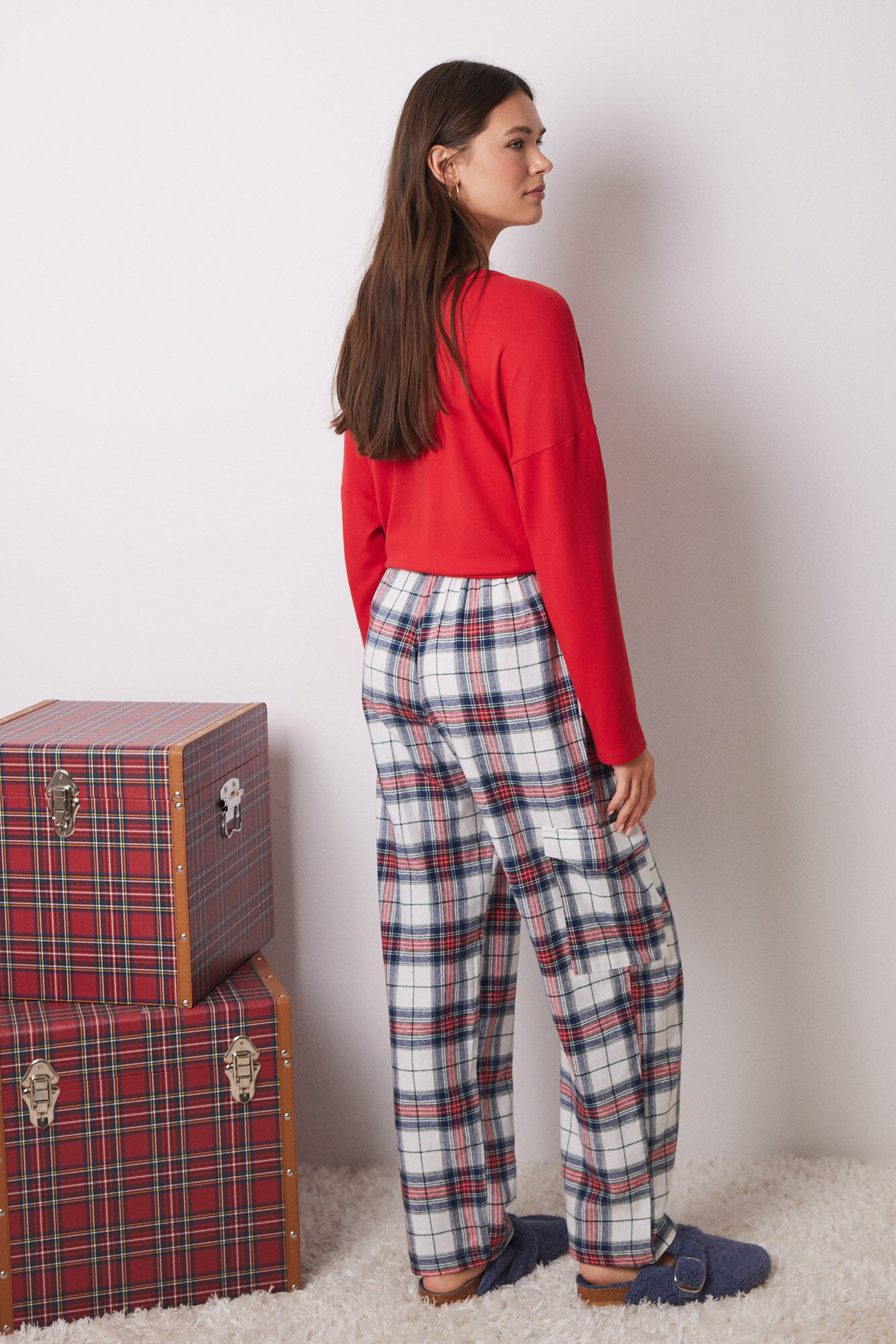 Women'secret Pantal&oacute;n cargo 100% algod&oacute;n cuadros estampado