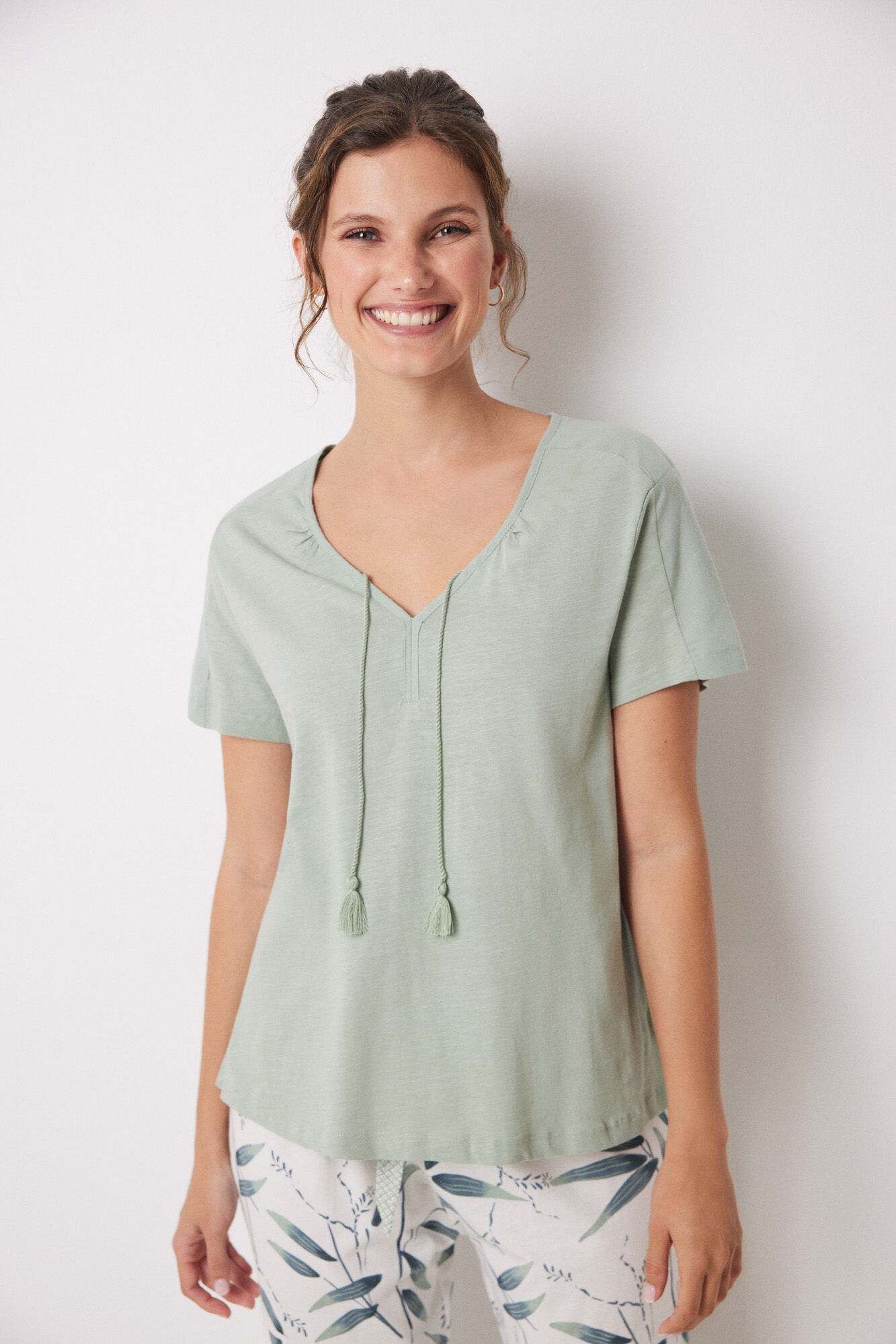 Women'secret Playera verde manga corta 100% algod&oacute;n