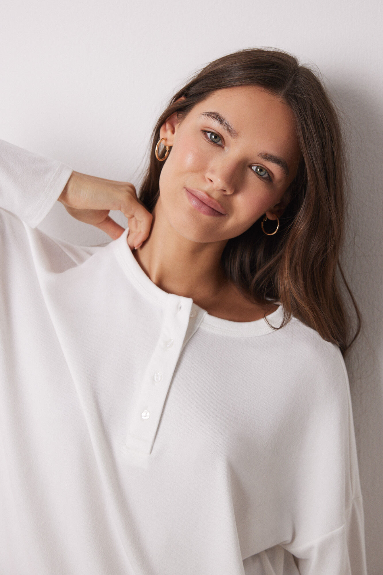 Women'secret Playera manga larga punto c&aacute;lido blanco marfil