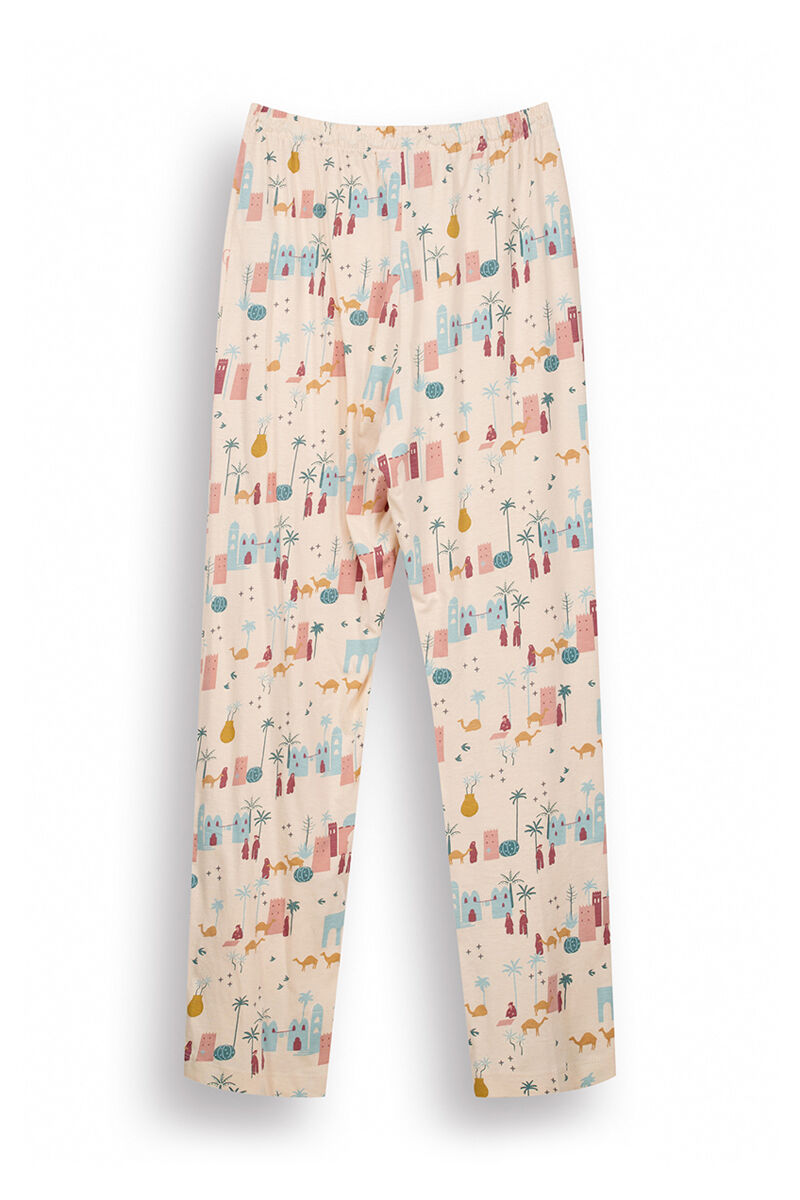 Women'secret Pantal&oacute;n largo 100% algod&oacute;n marfil estampado