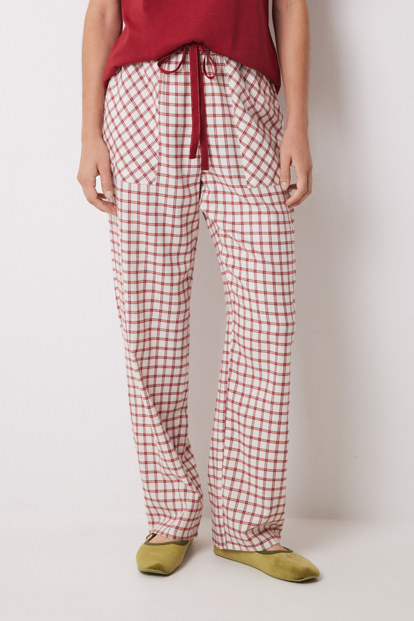Women'secret Pantal&oacute;n pijama cuadros algod&oacute;n rojo estampado