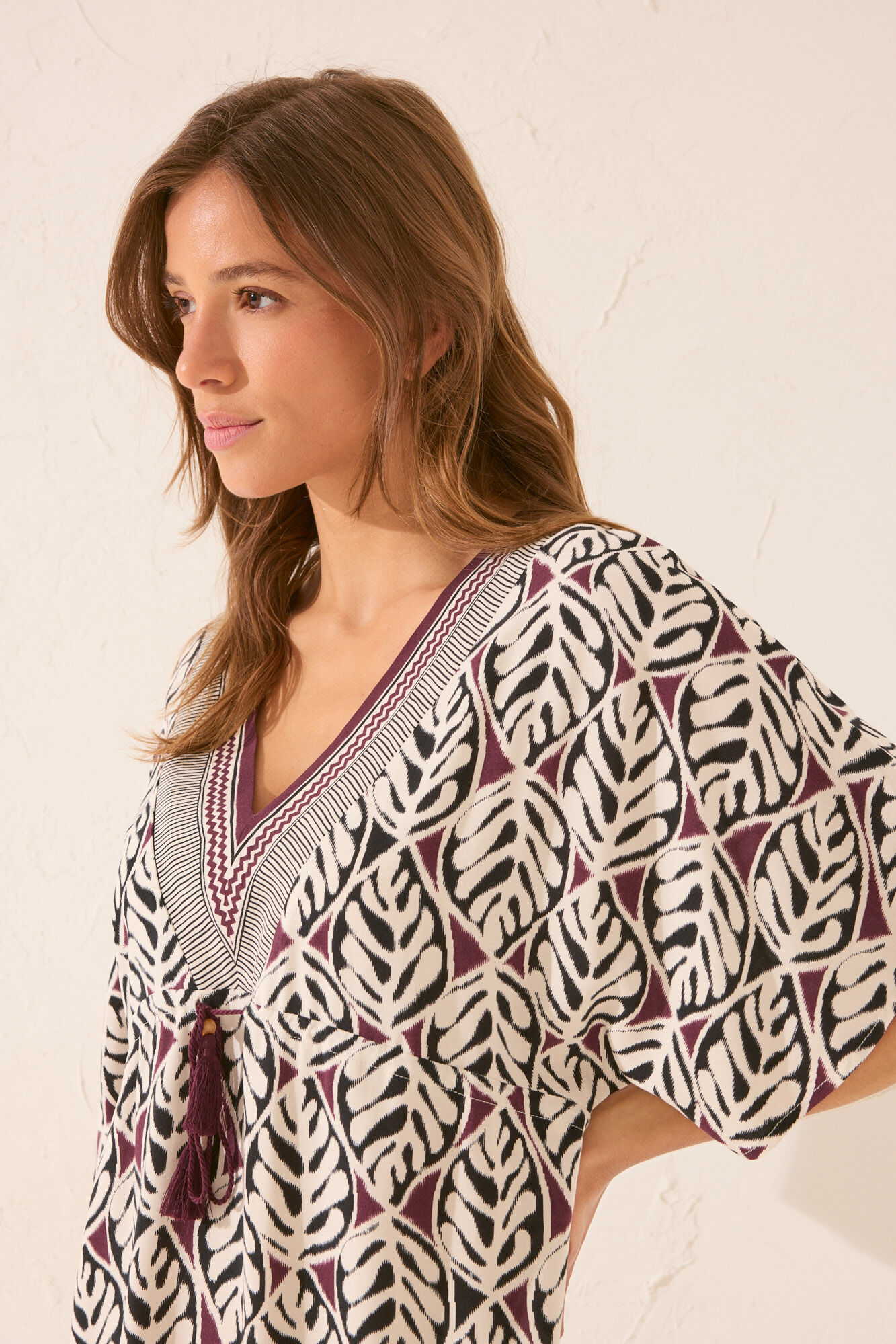 Women'secret Playera de dormir midi con estampado de hojas