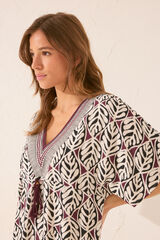 Women'secret Playera de dormir midi con estampado de hojas p&uacute;rpura