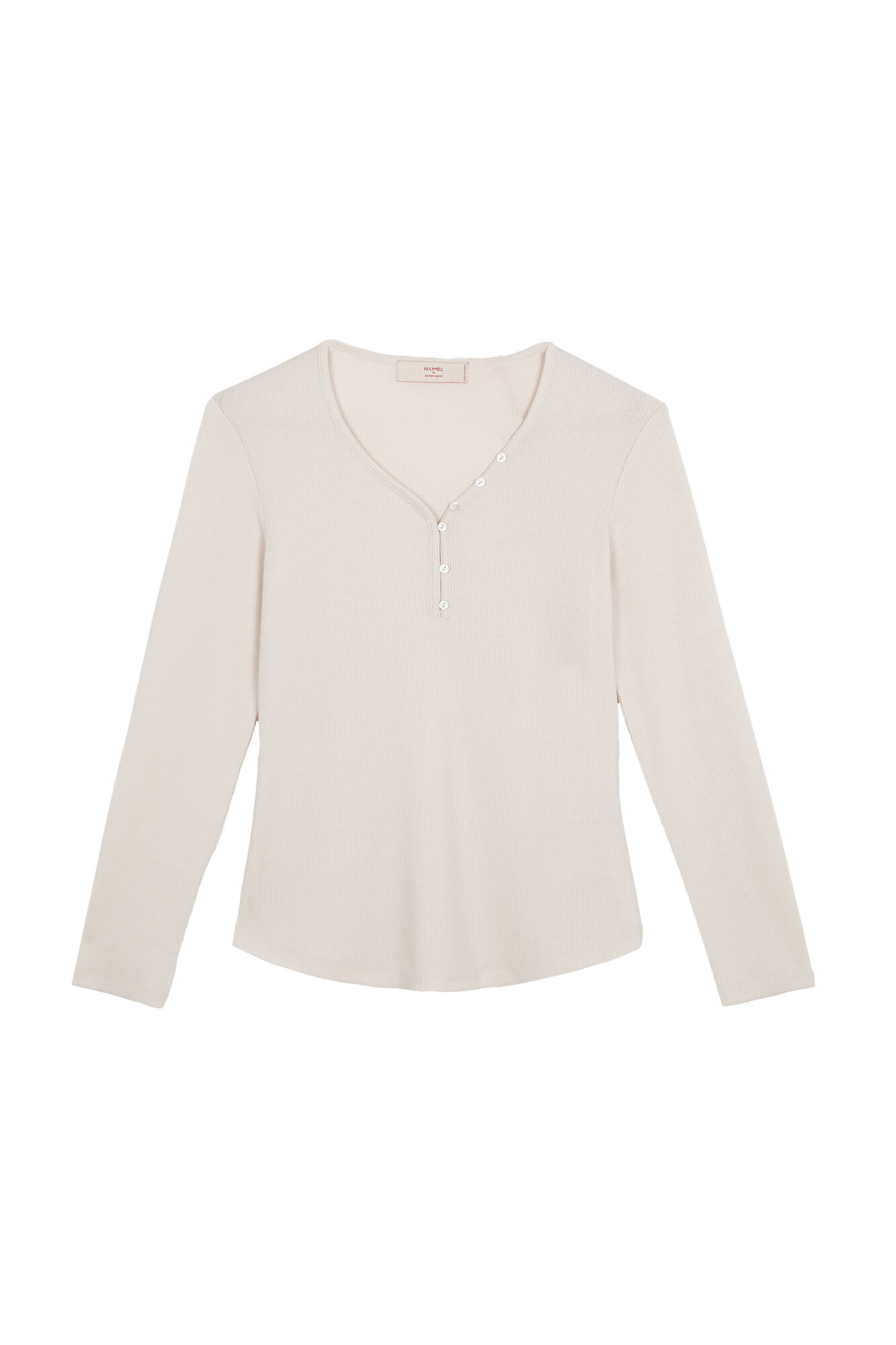 Women'secret Playera de cuello redondo con botones y manga larga marfil marfil