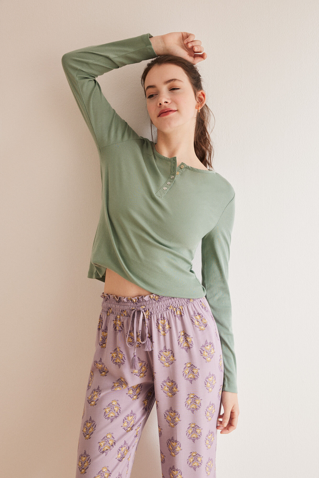 Women'secret Playera panadera manga larga verde 100% algod&oacute;n verde