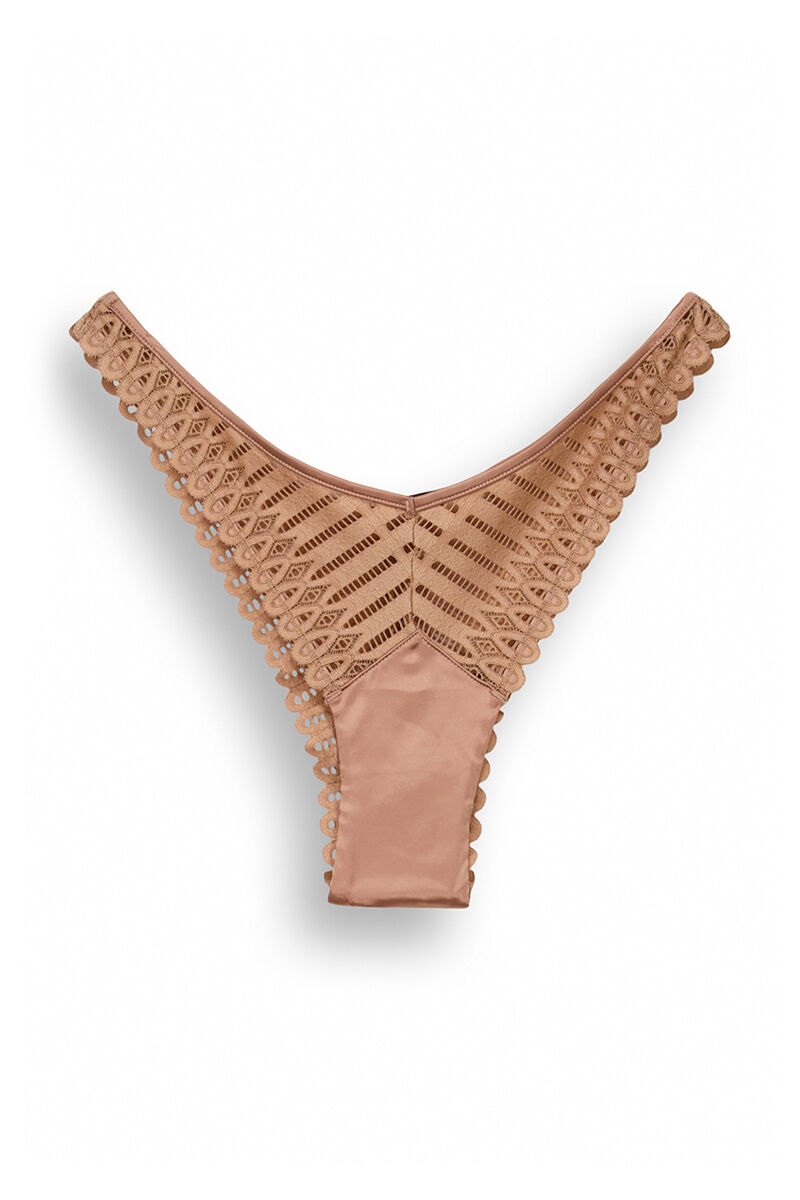 Women'secret Panty brasile&ntilde;o encaje geom&eacute;trico nude caf&eacute;