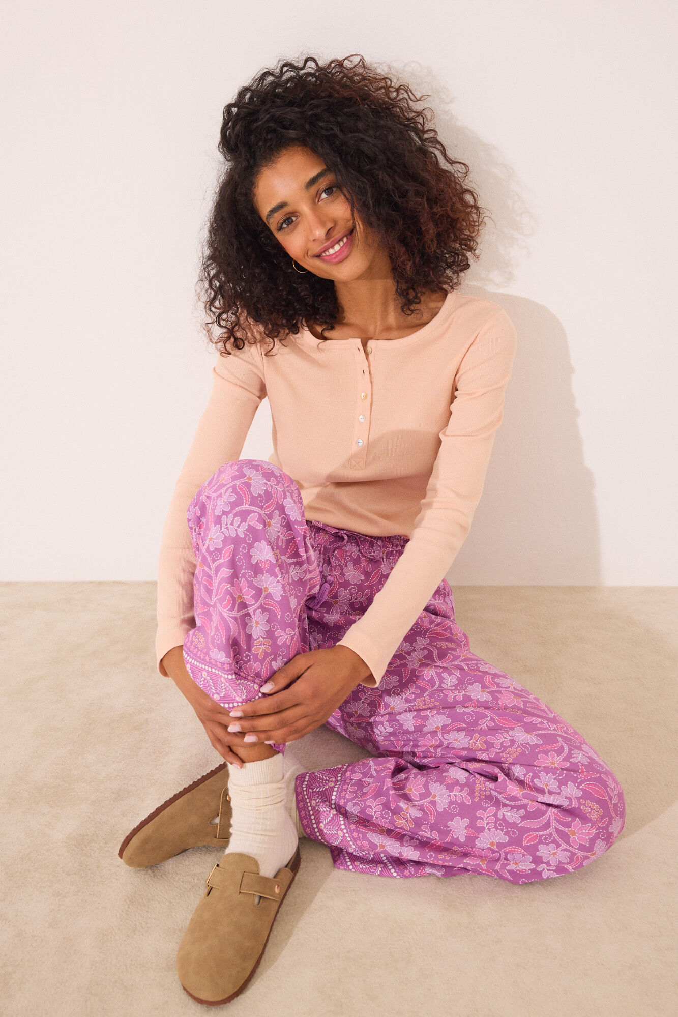 Women'secret Pantal&oacute;n largo de viscosa con estampado floral boho