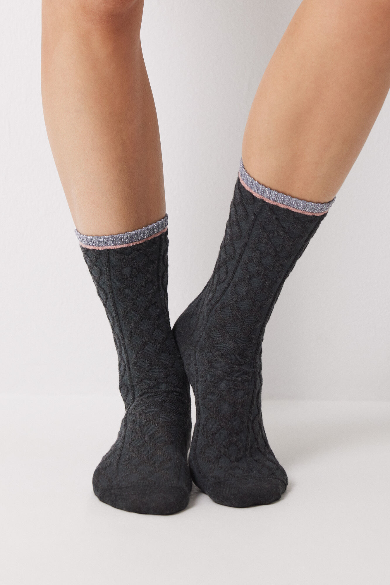 Women'secret Calcetines largos negro lurex