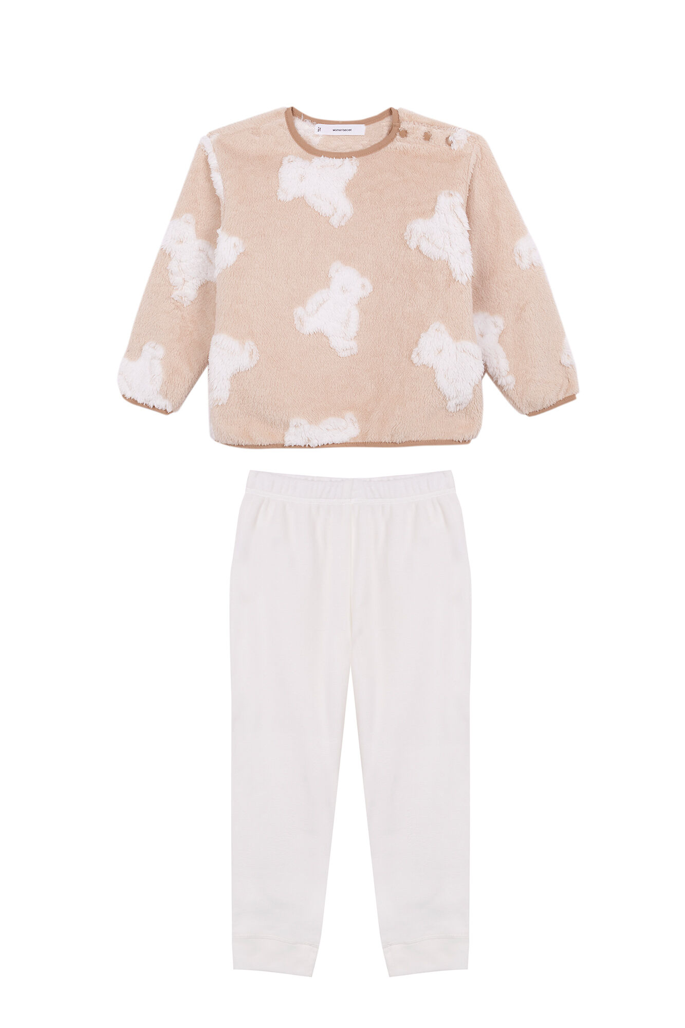 Women'secret Pijama infantil larga polar ositos jacquard naranja
