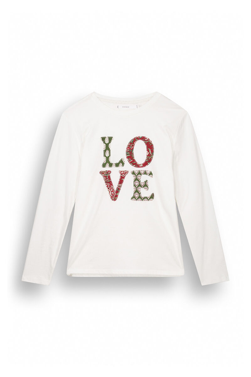 Women'secret Playera manga larga 100% algod&oacute;n LOVE marfil