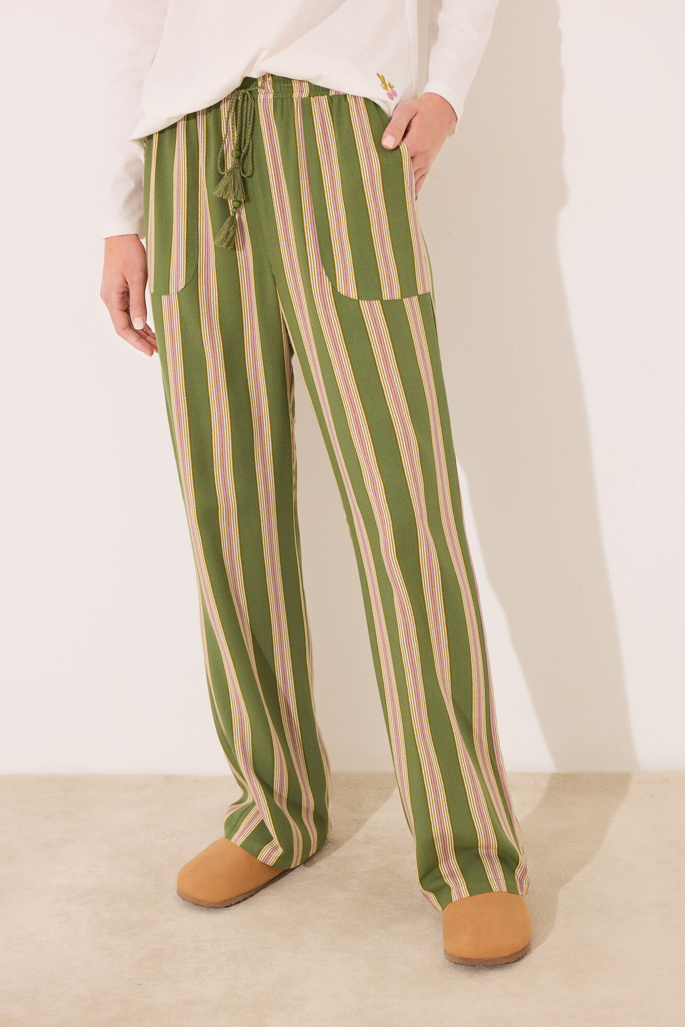 Women'secret Pantal&oacute;n largo de sal&oacute;n de viscosa a rayas