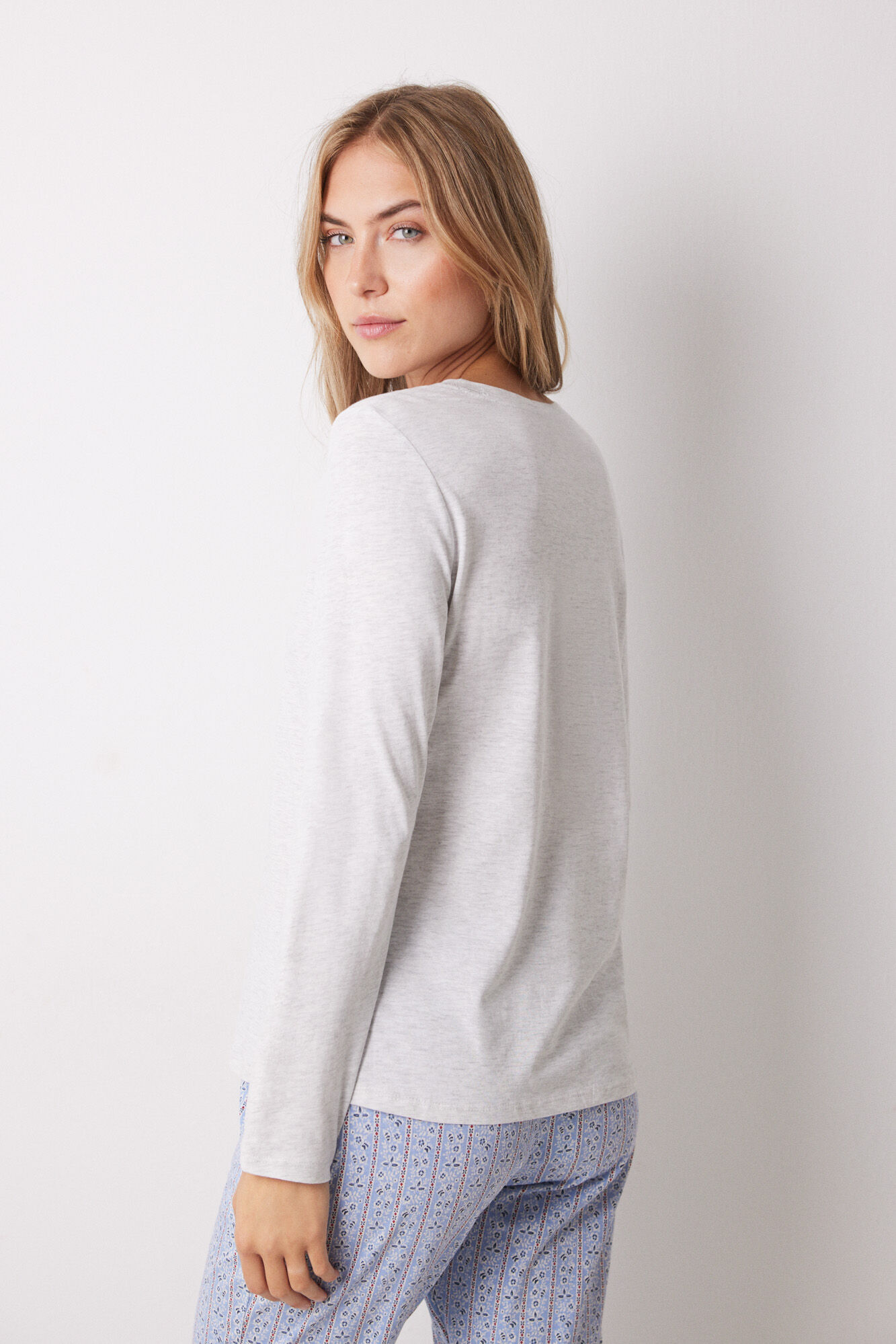 Women'secret Playera algod&oacute;n manga larga gris  gris