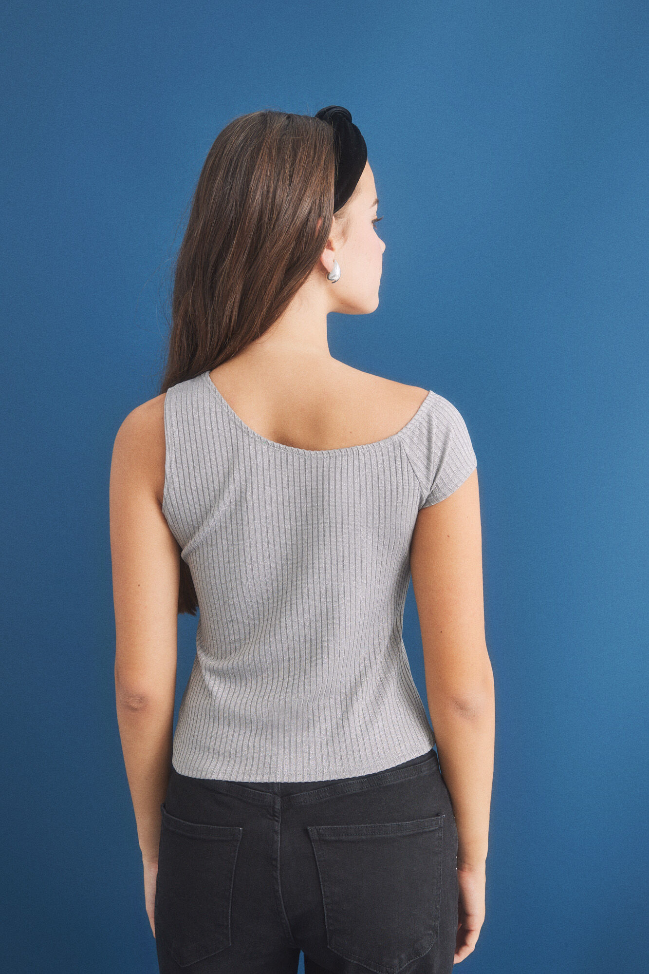 HI&BYE Top asim&eacute;trico lurex gris gris