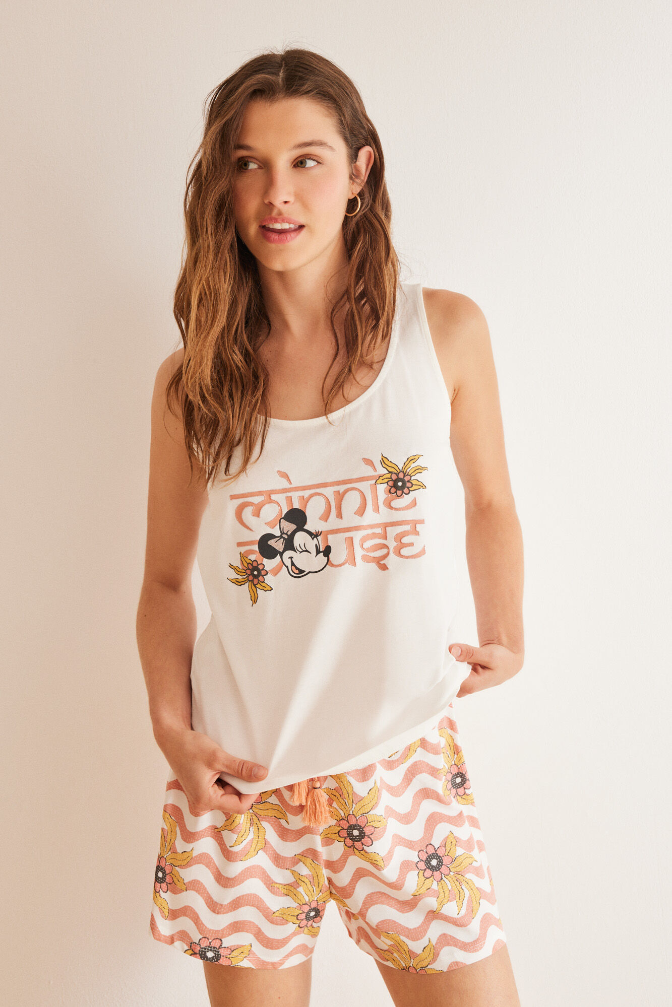 Women'secret Pijama corta 100% algod&oacute;n marfil Minnie