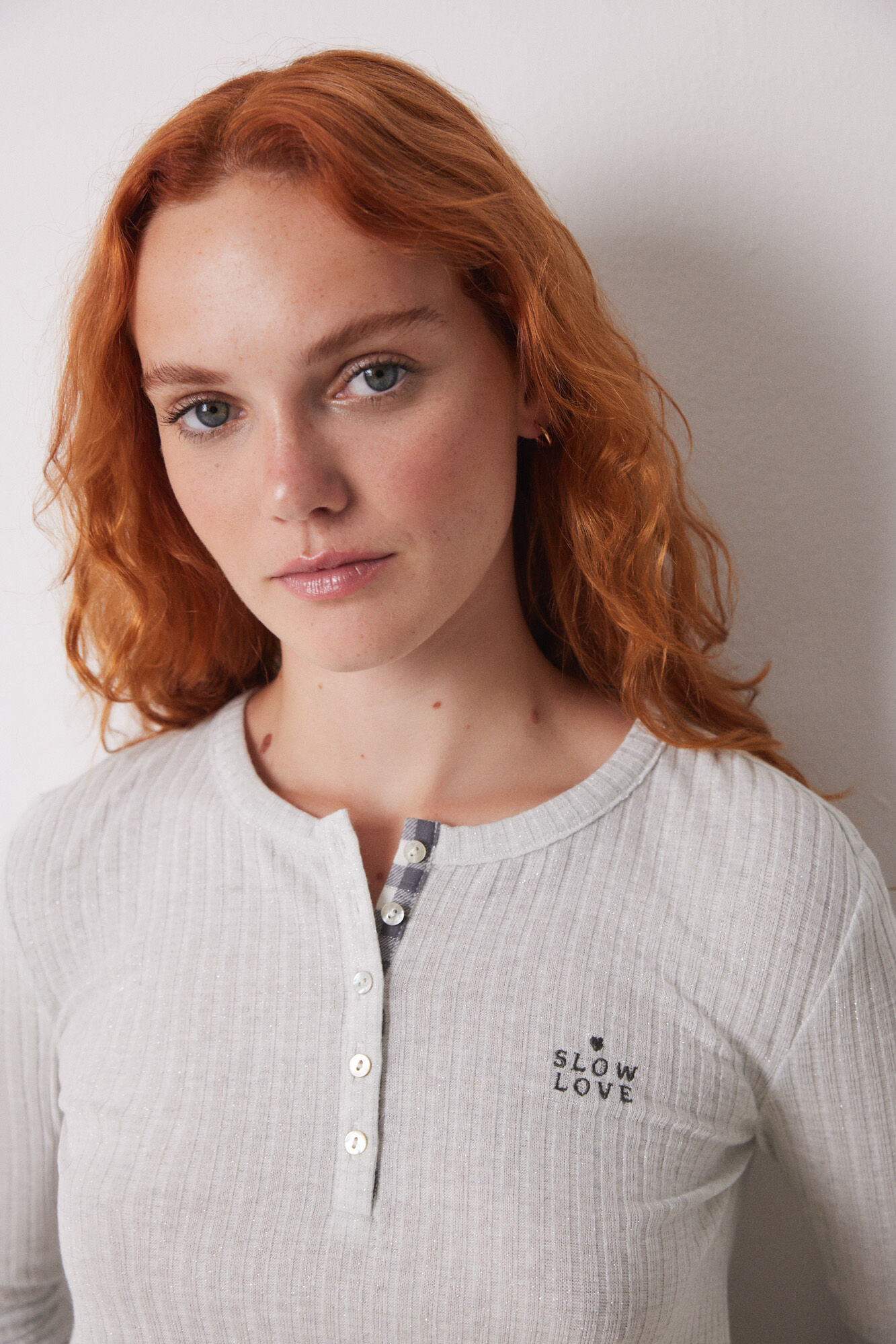 Women'secret Pijama larga cuadros gris marfil