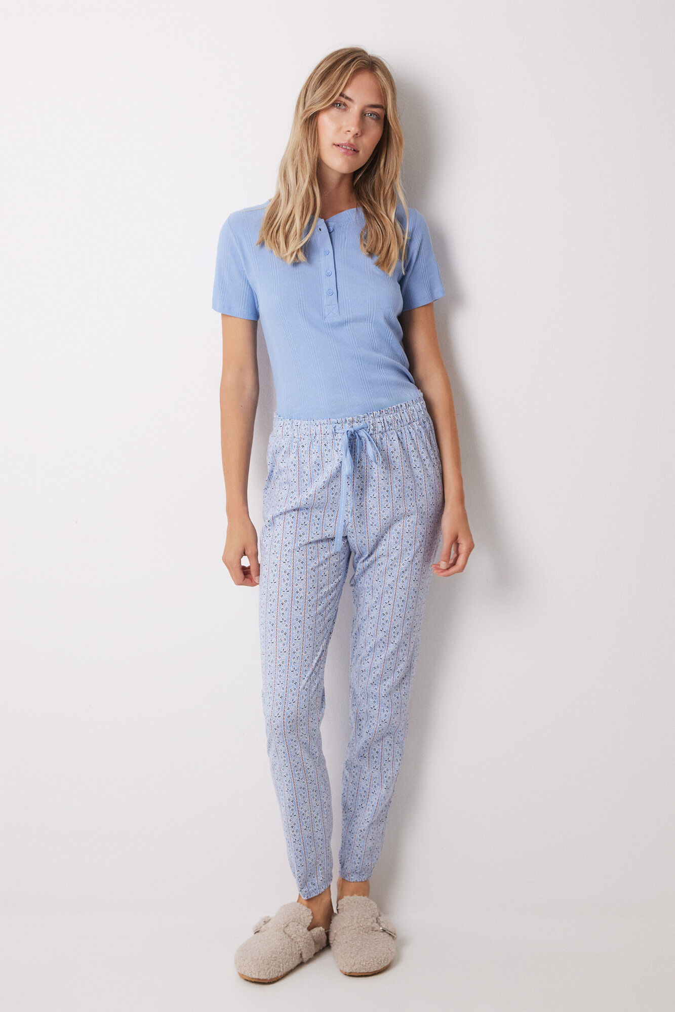 Women'secret Pantal&oacute;n pijama algod&oacute;n flores rayas skinny